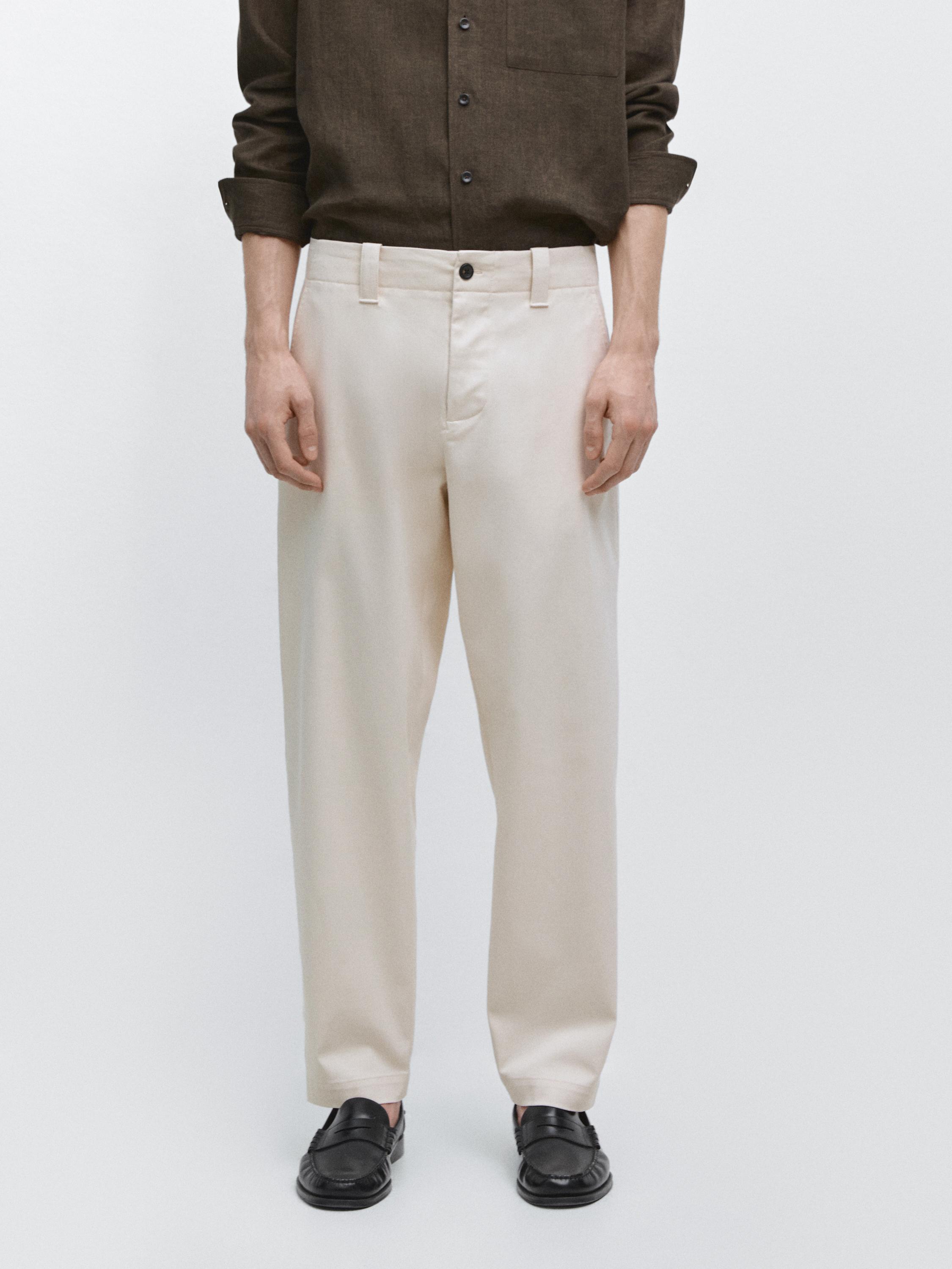 Cotton blend pants with waist detail