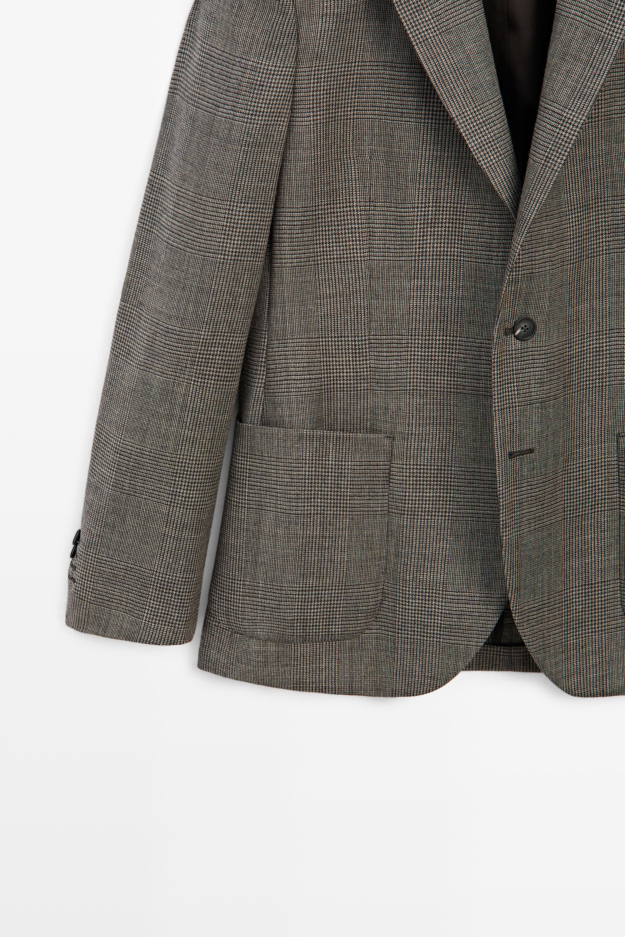 Tailored 100% wool check blazer — MINK