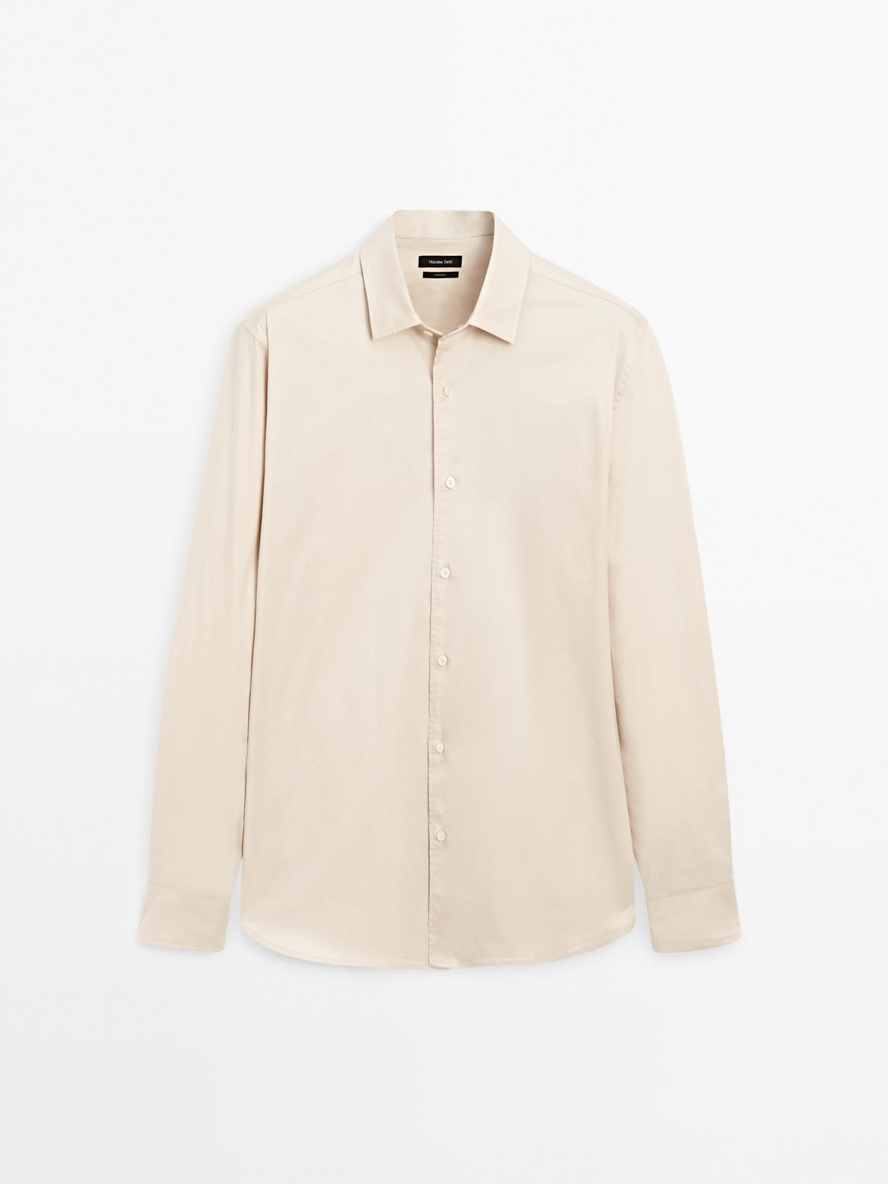 Massimo Dutti - Herre - Comfort Twill Skjorte - Beige - M