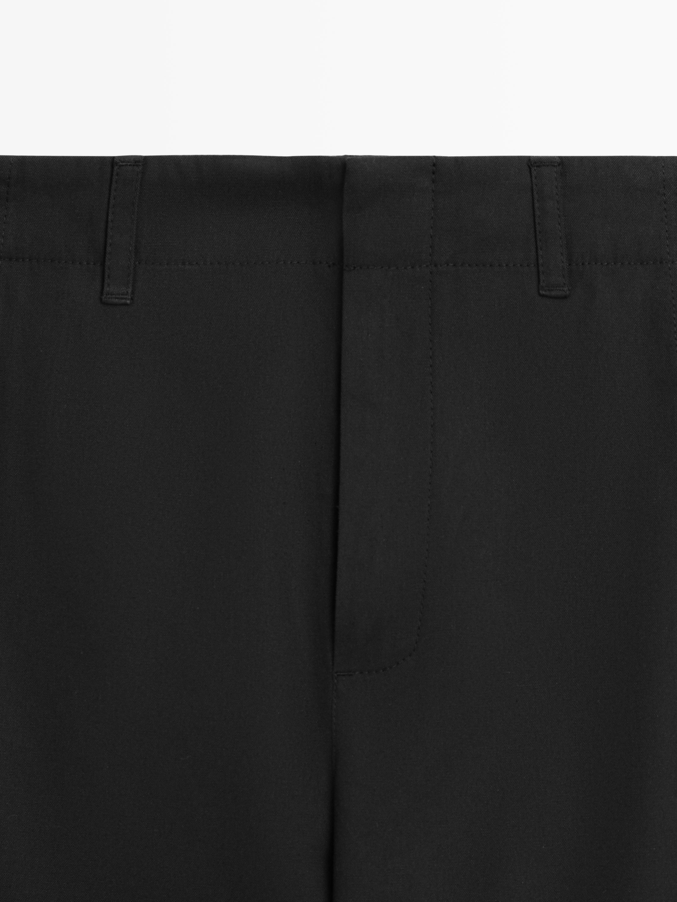 Cotton blend trousers with hem detail — BLACK
