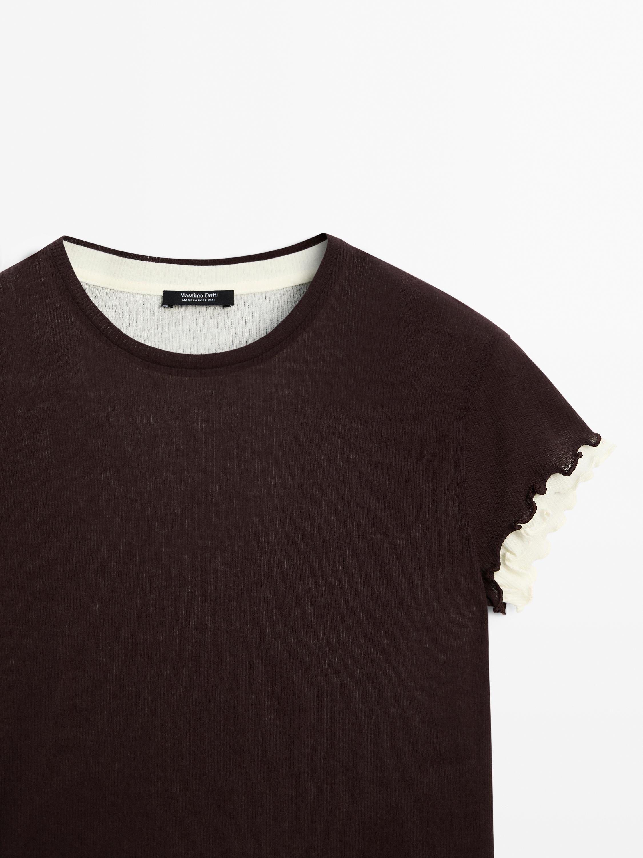 Massimo Dutti【NEW】Double-layer T-shirt with wavy trims Massimo Dutti【NEW】Double-layer T-shirt with wavy trims