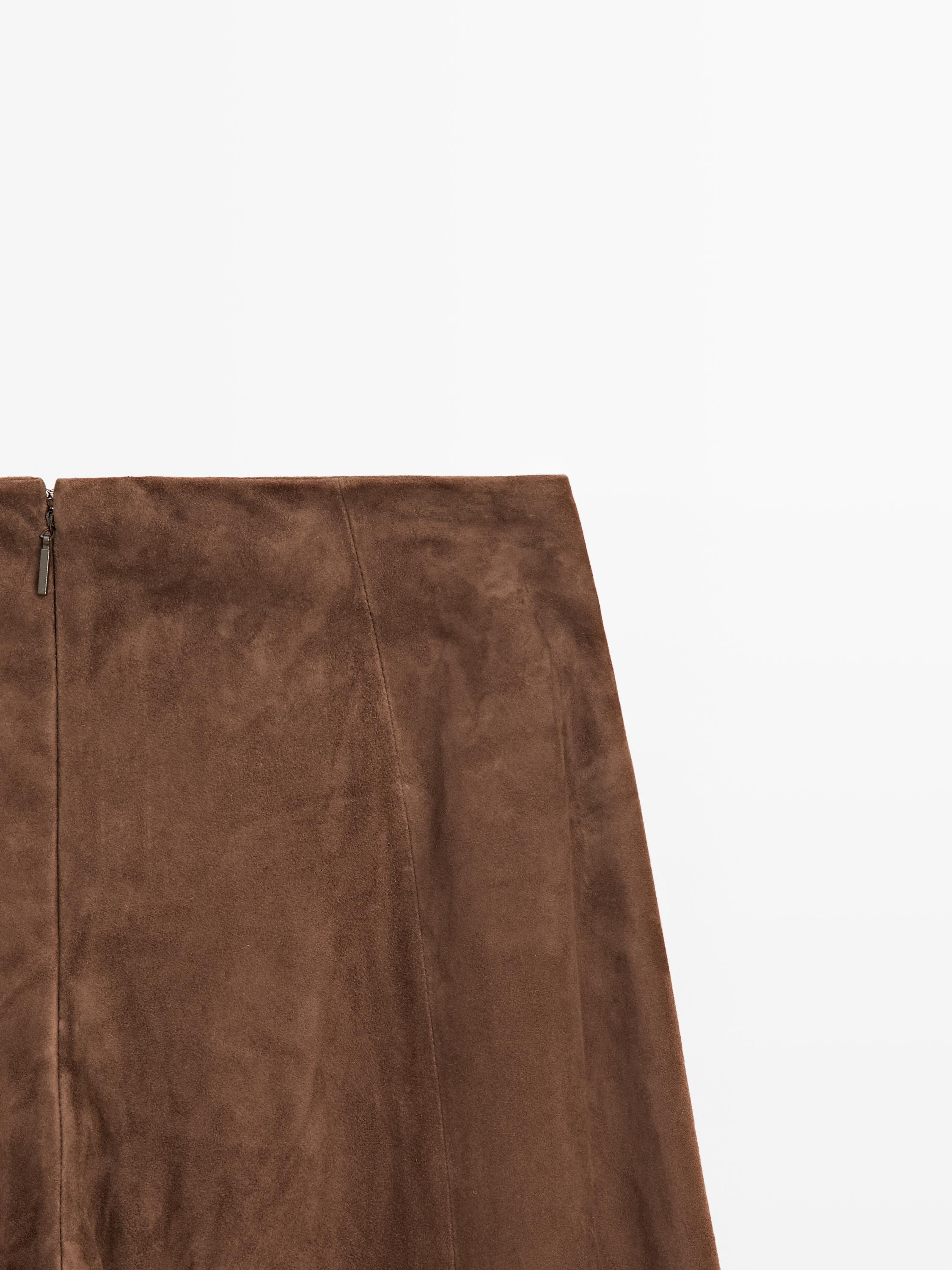Suede leather flared trousers — BROWN