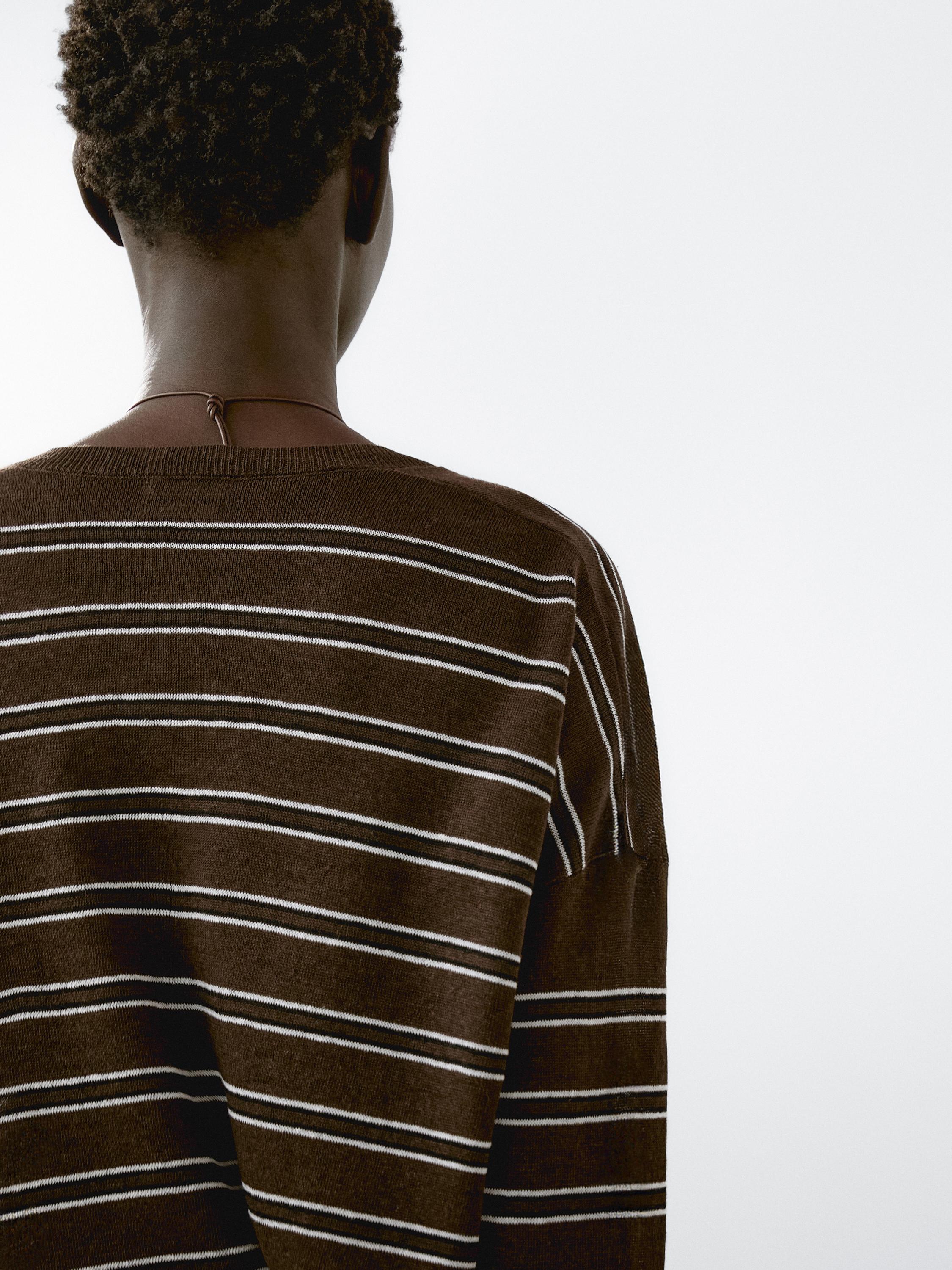 100% linen striped knit sweater