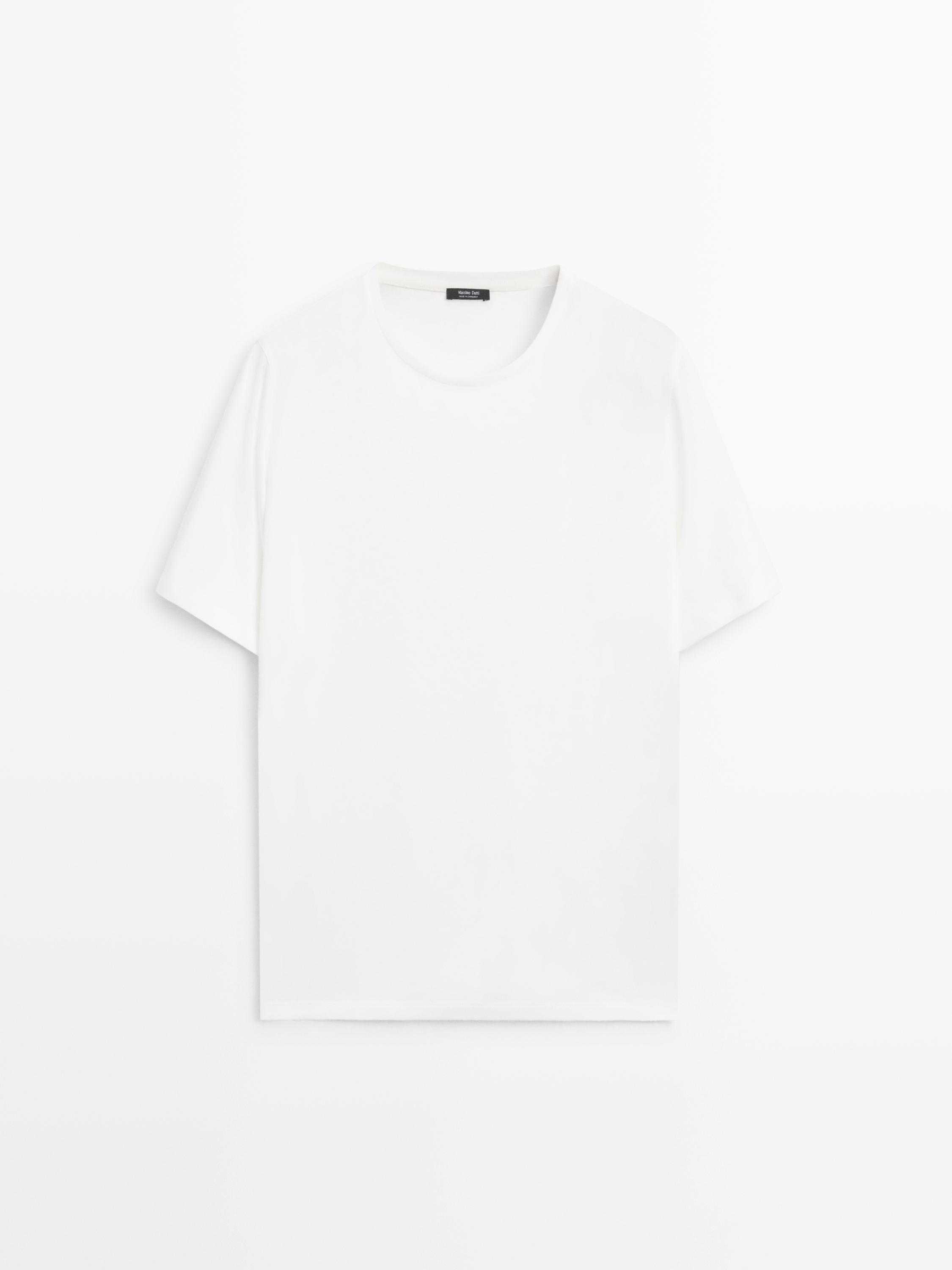 Front view of a short-sleeved, crewneck, t-shirt.