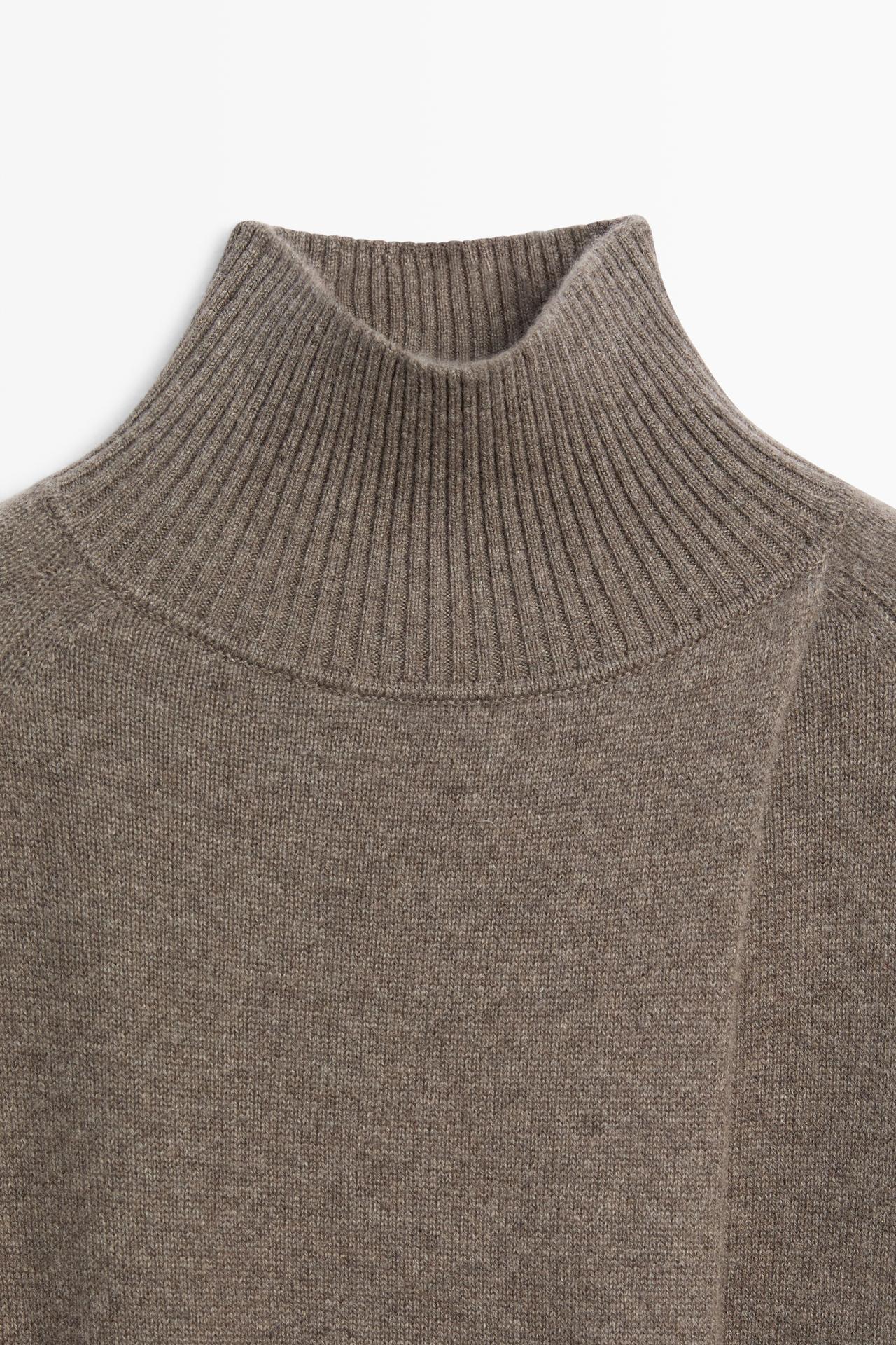 100% cashmere knit cape with wrap detail — DARK KHAKI