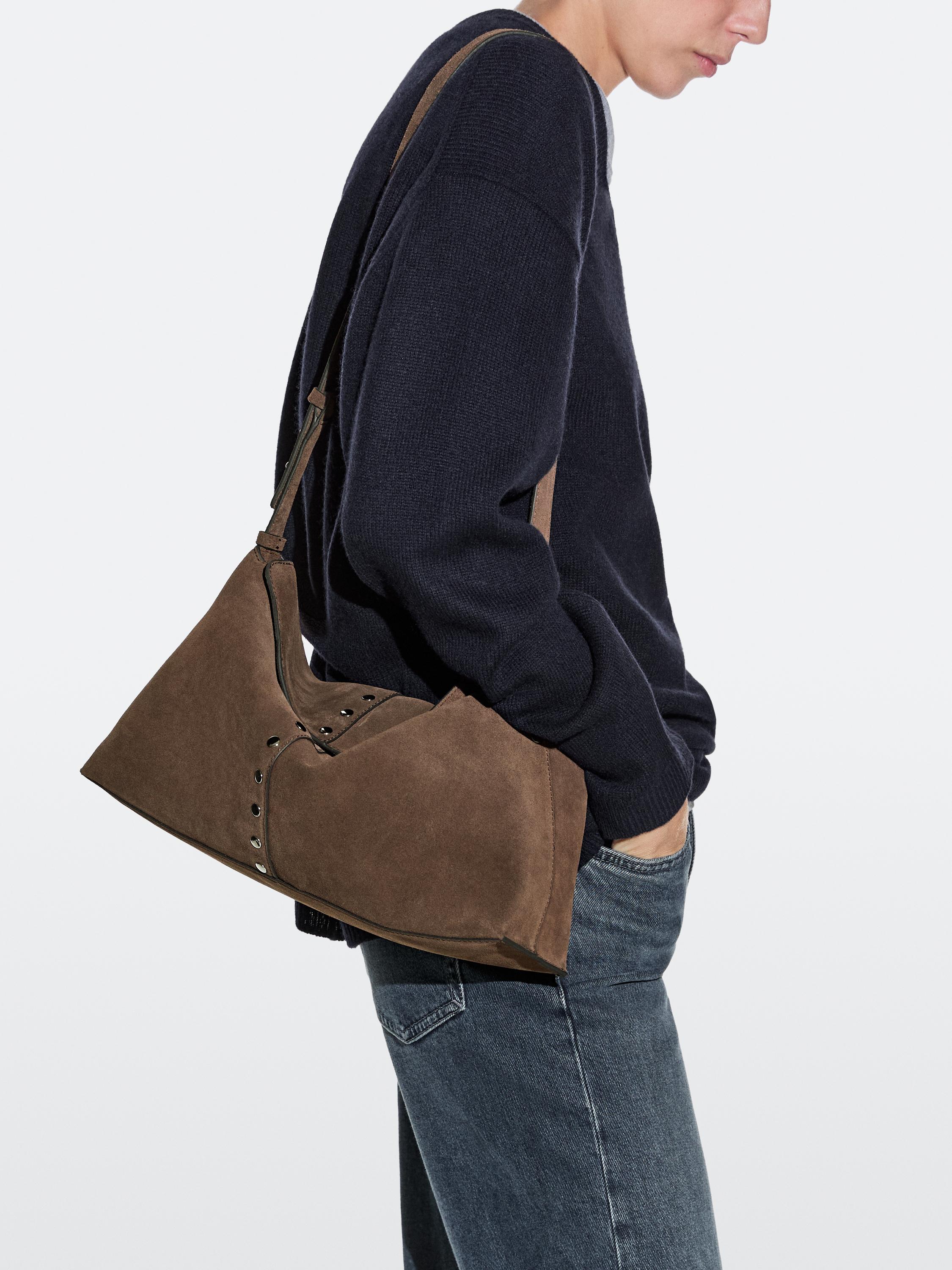 Split suede leather bucket bag — MINK