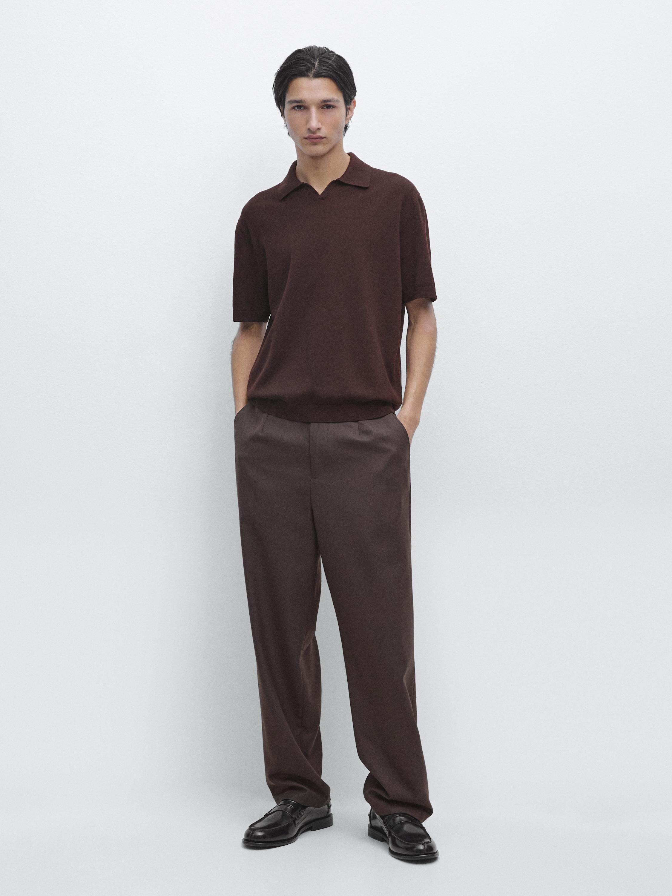 Cotton blend knit polo sweater — BURGUNDY