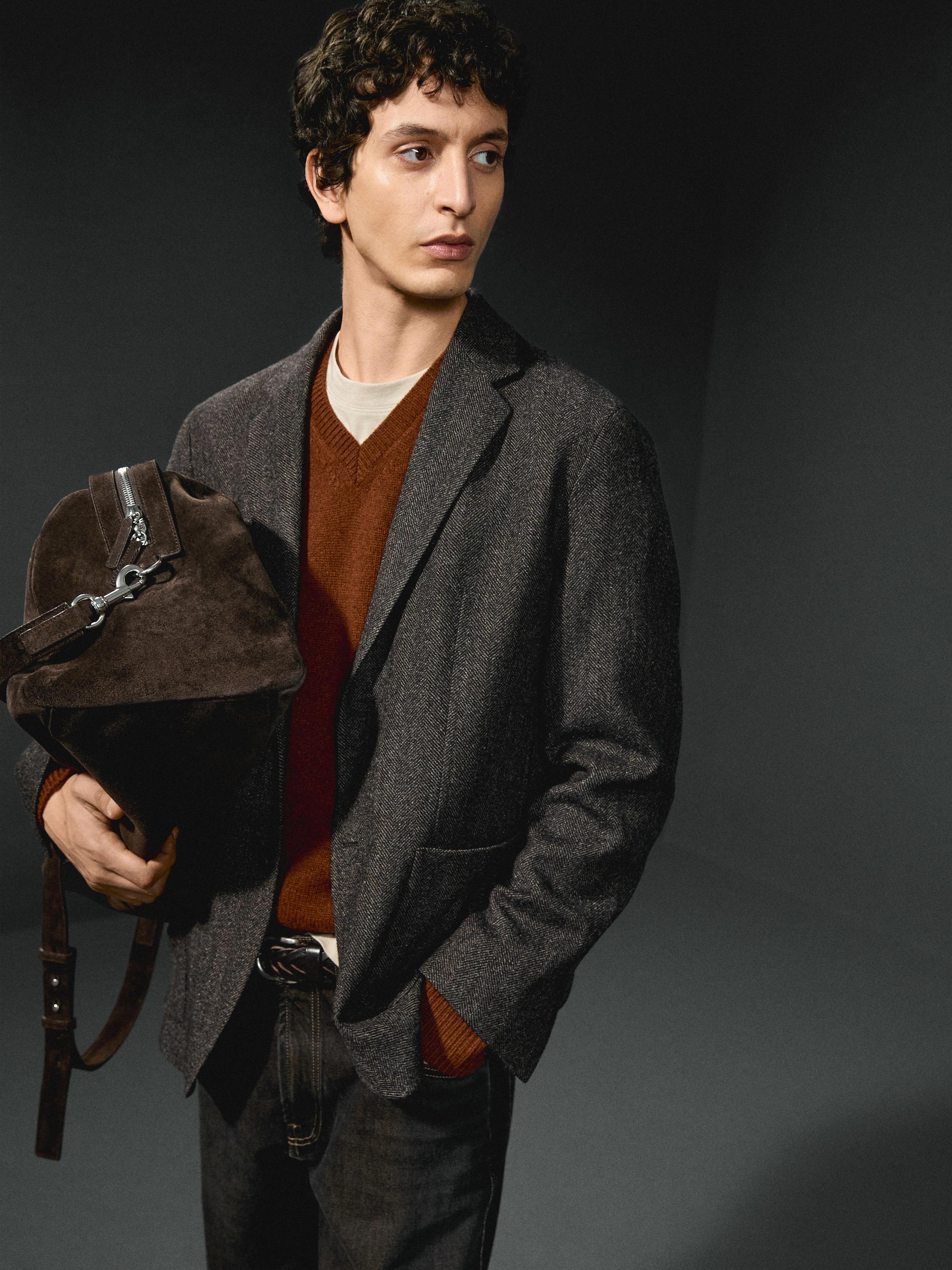 Blazer com espiga em mistura de lã