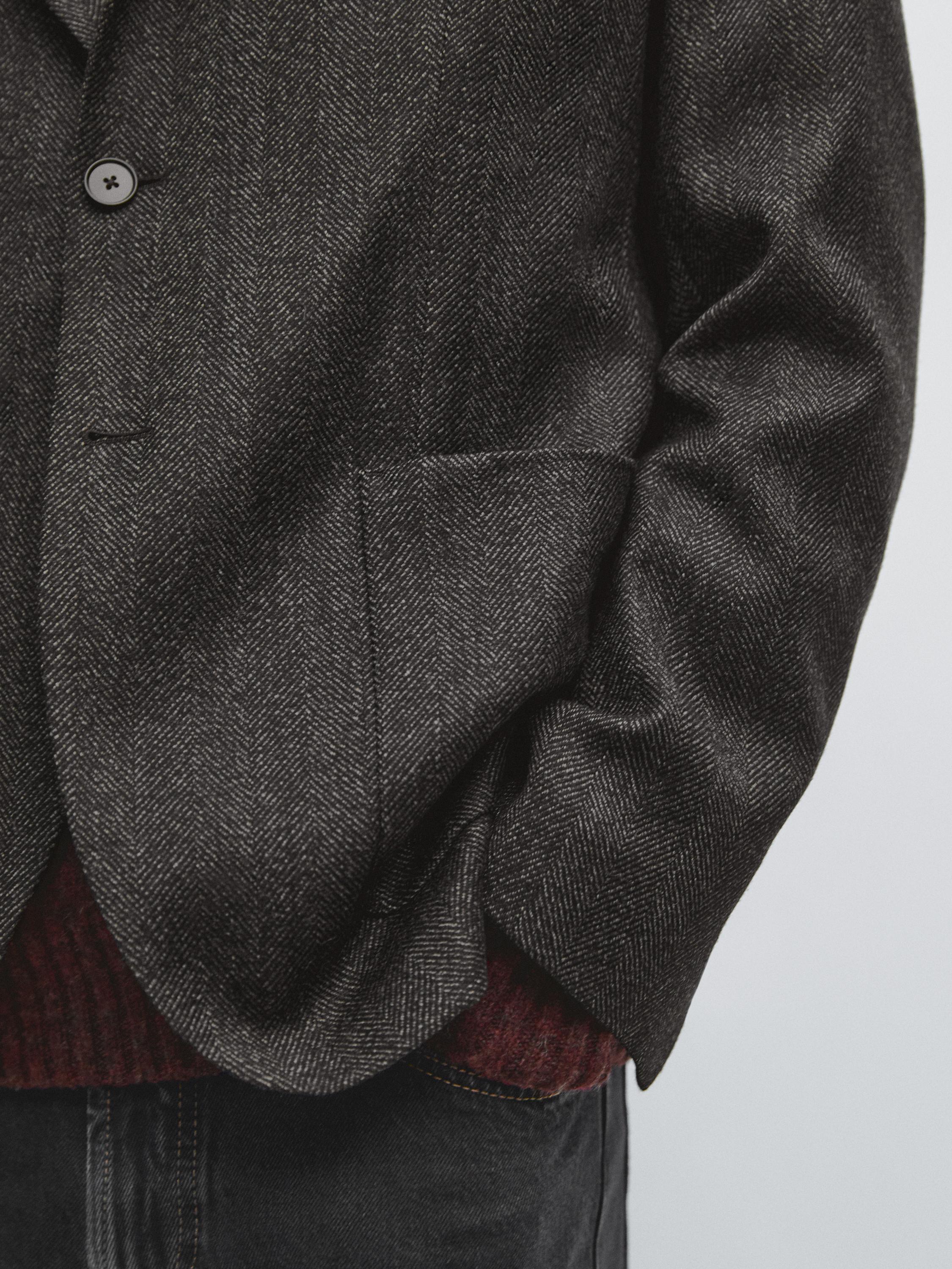 Herringbone wool blend blazer — CHARCOAL