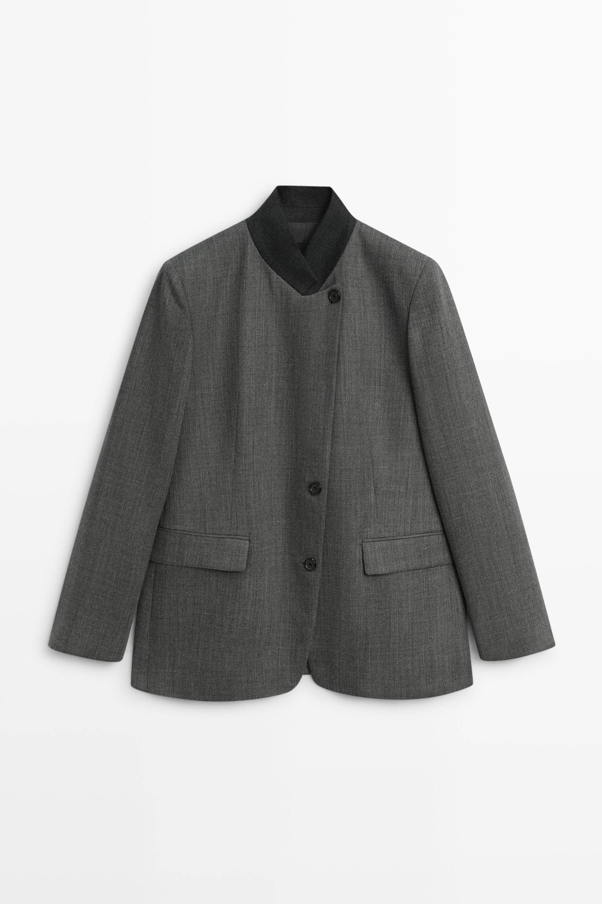 100% wool blazer with contrast collar by Massimo Dutti