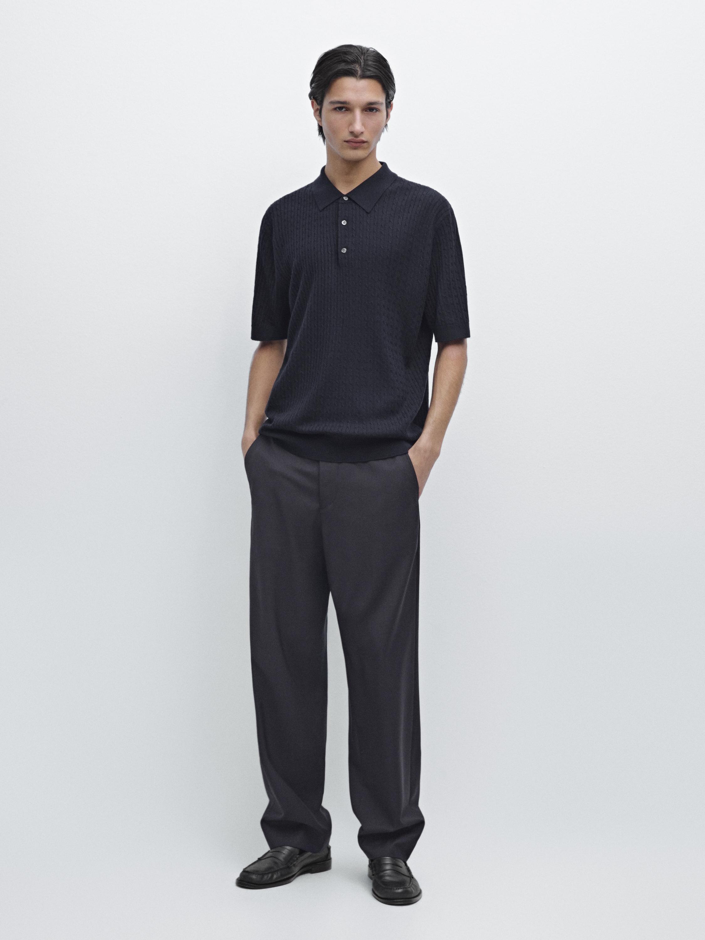 Pull polo en maille de laine mérinos