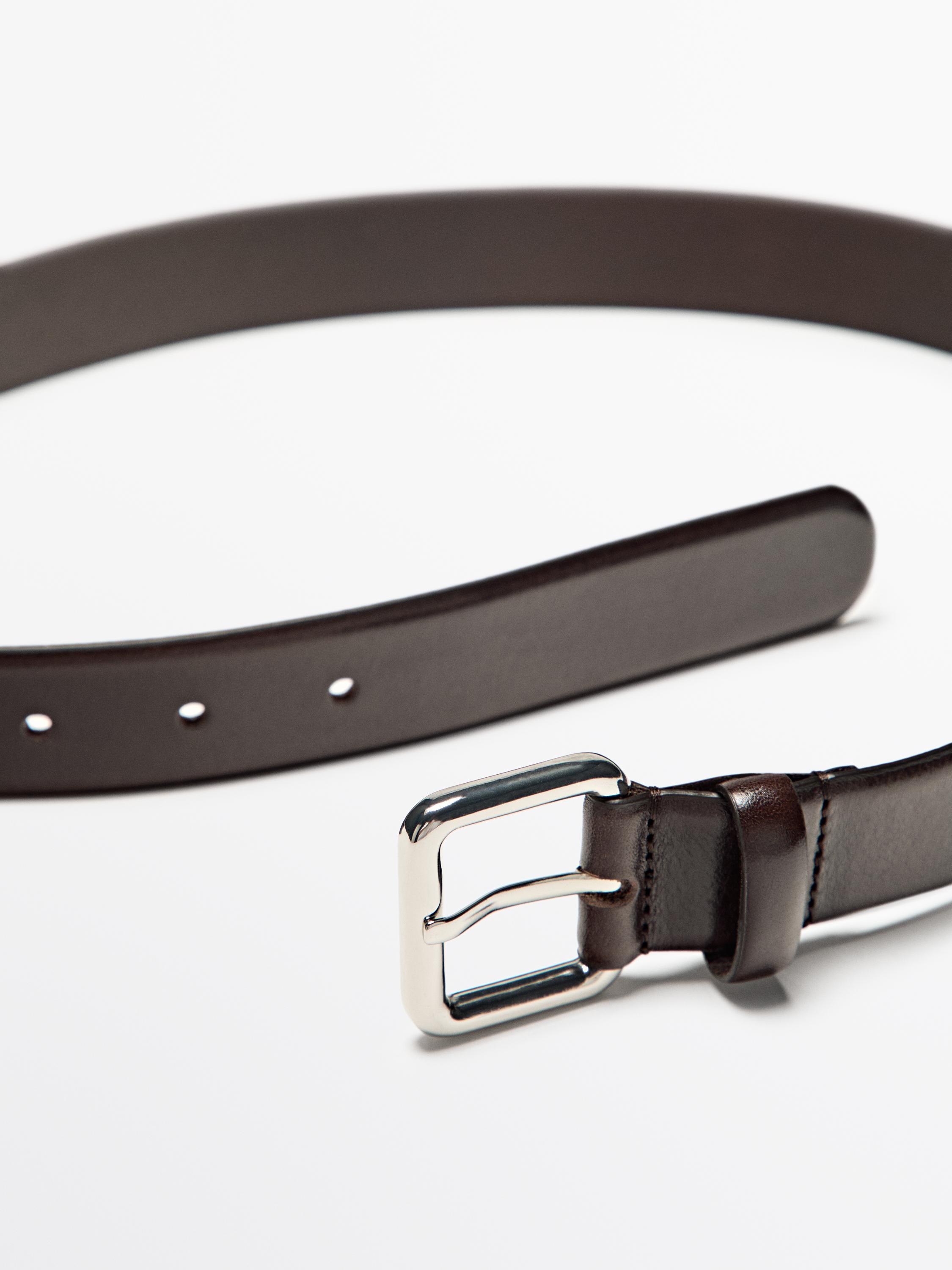Leather belt with square buckle