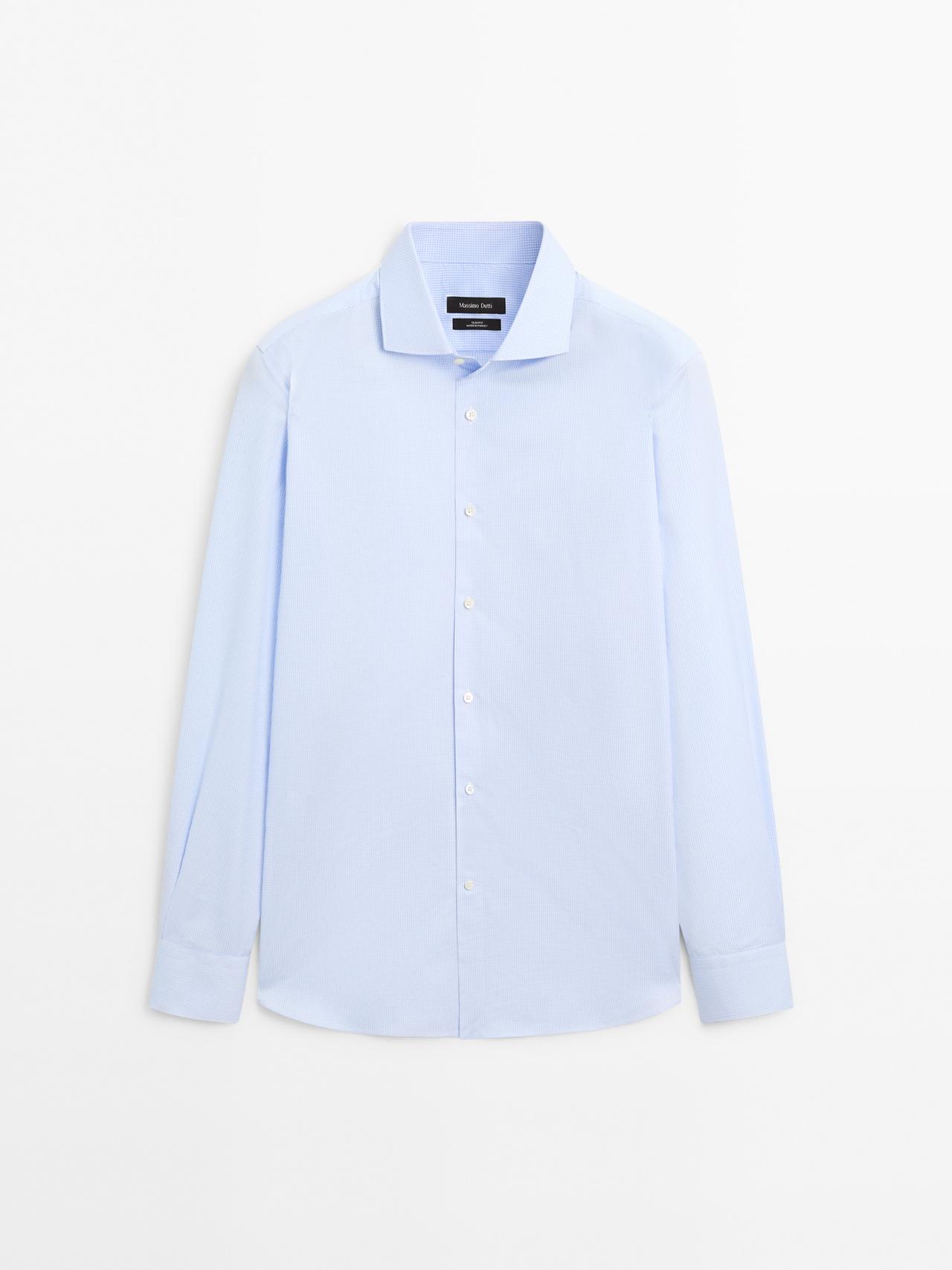 Massimo Dutti - Herre - Slim Fit, Mikroternet Skjorte I 100 % Bomuld - Himmelblå - 40