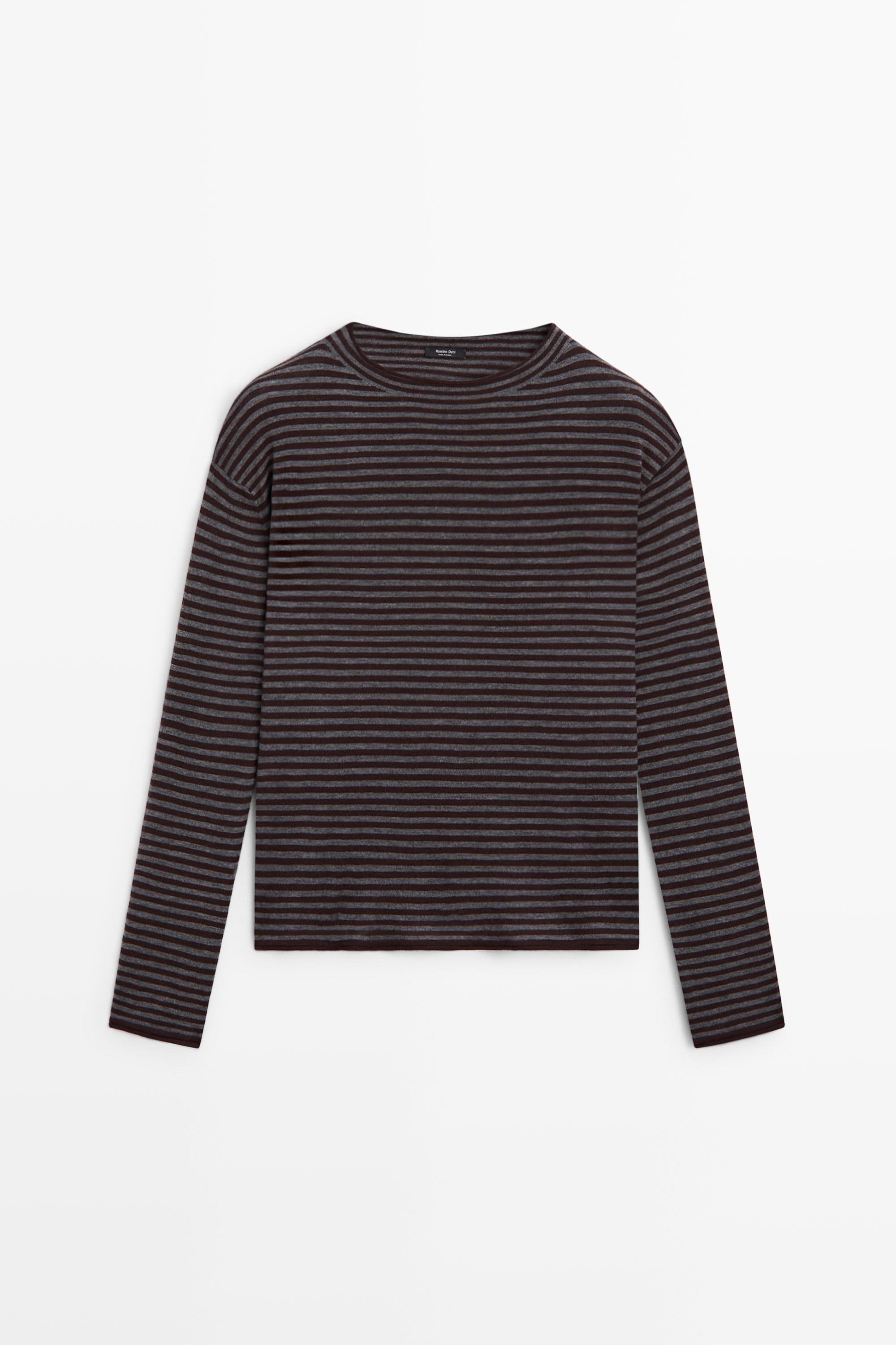 Striped knit sweater with mock turtleneck