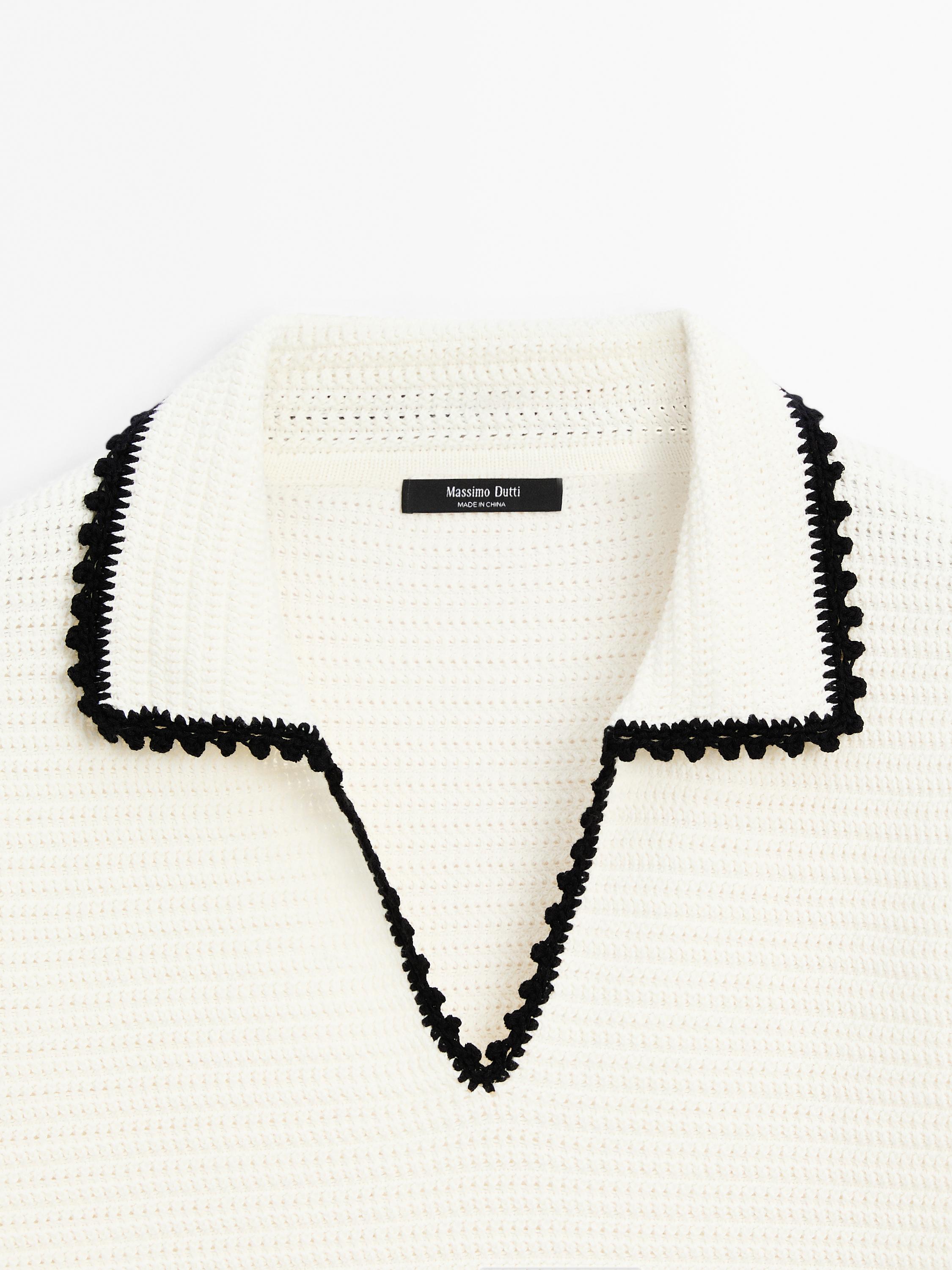 Crochet knit polo sweater