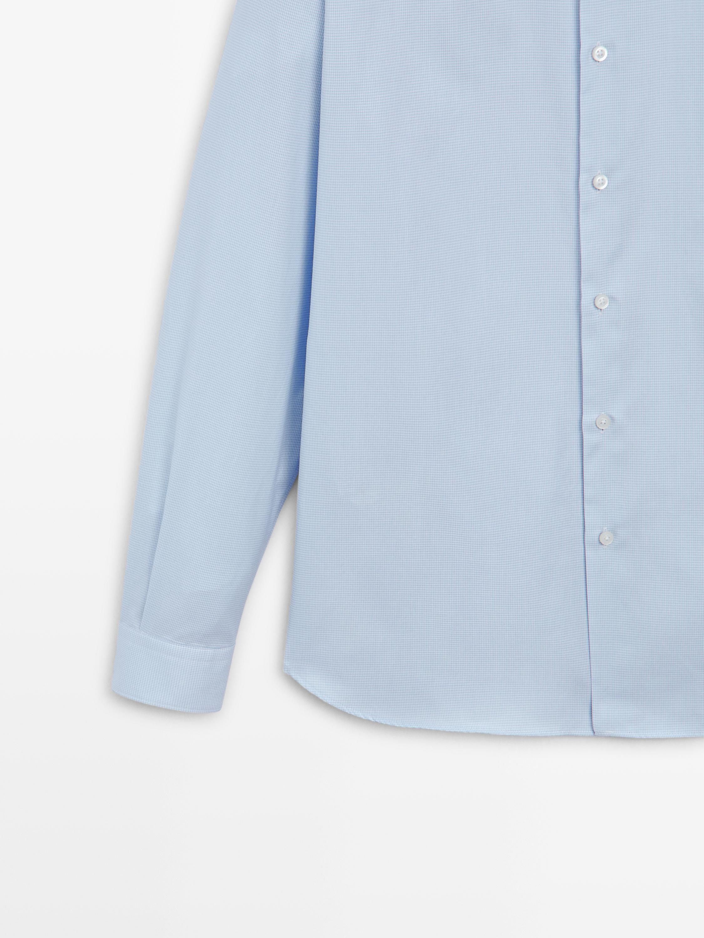Slim fit micro-checked 100% cotton shirt — SKY BLUE