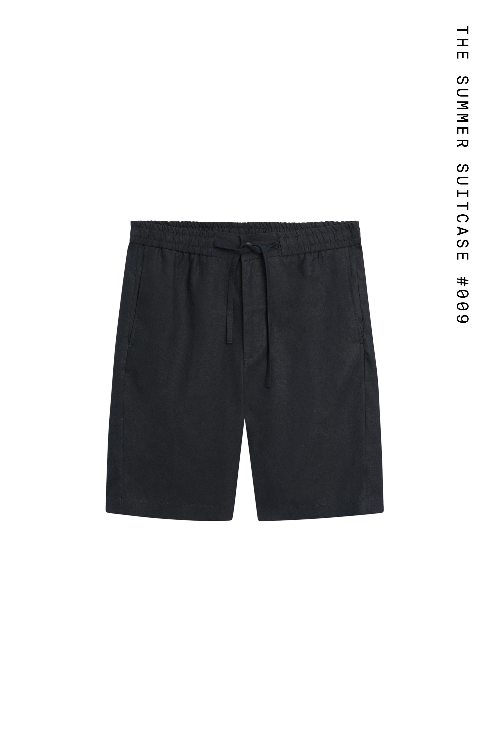 100% linen short Bermuda shorts — NAVY BLUE