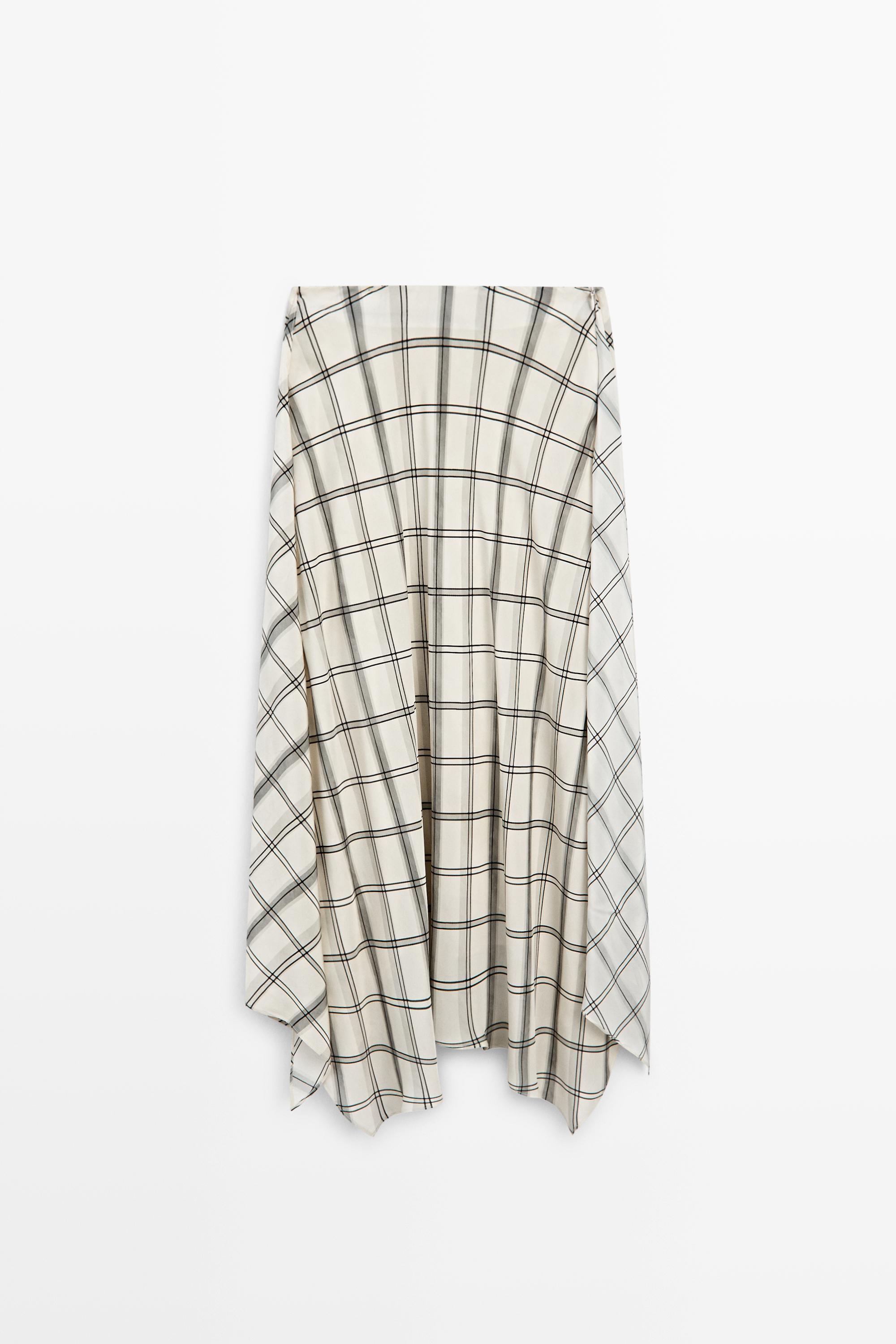 Asymmetric midi skirt with check detail — WHITE