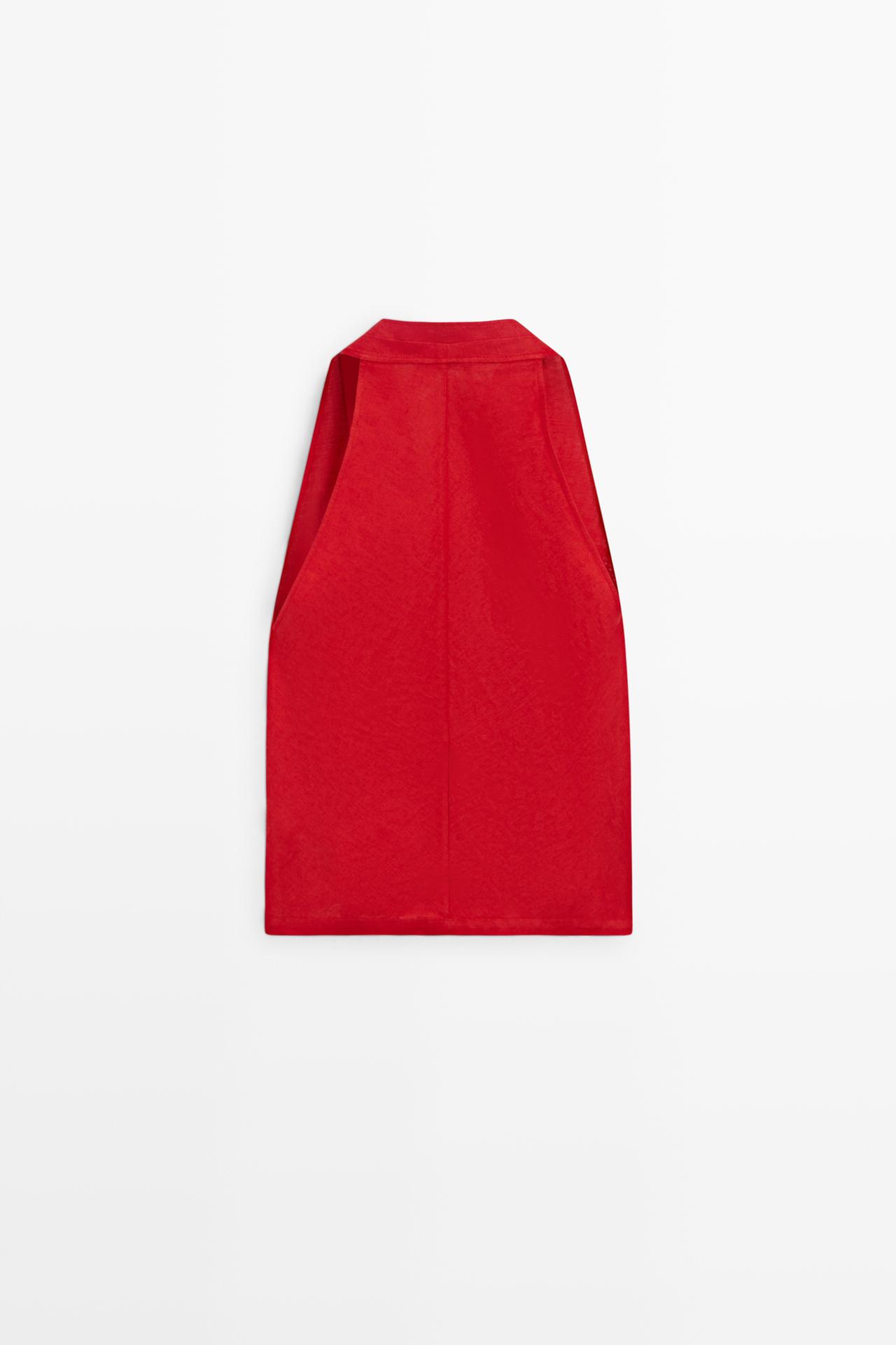 100% linen wrap top with button detail — RED
