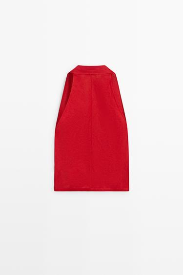 100% linen wrap top with button detail — RED 6