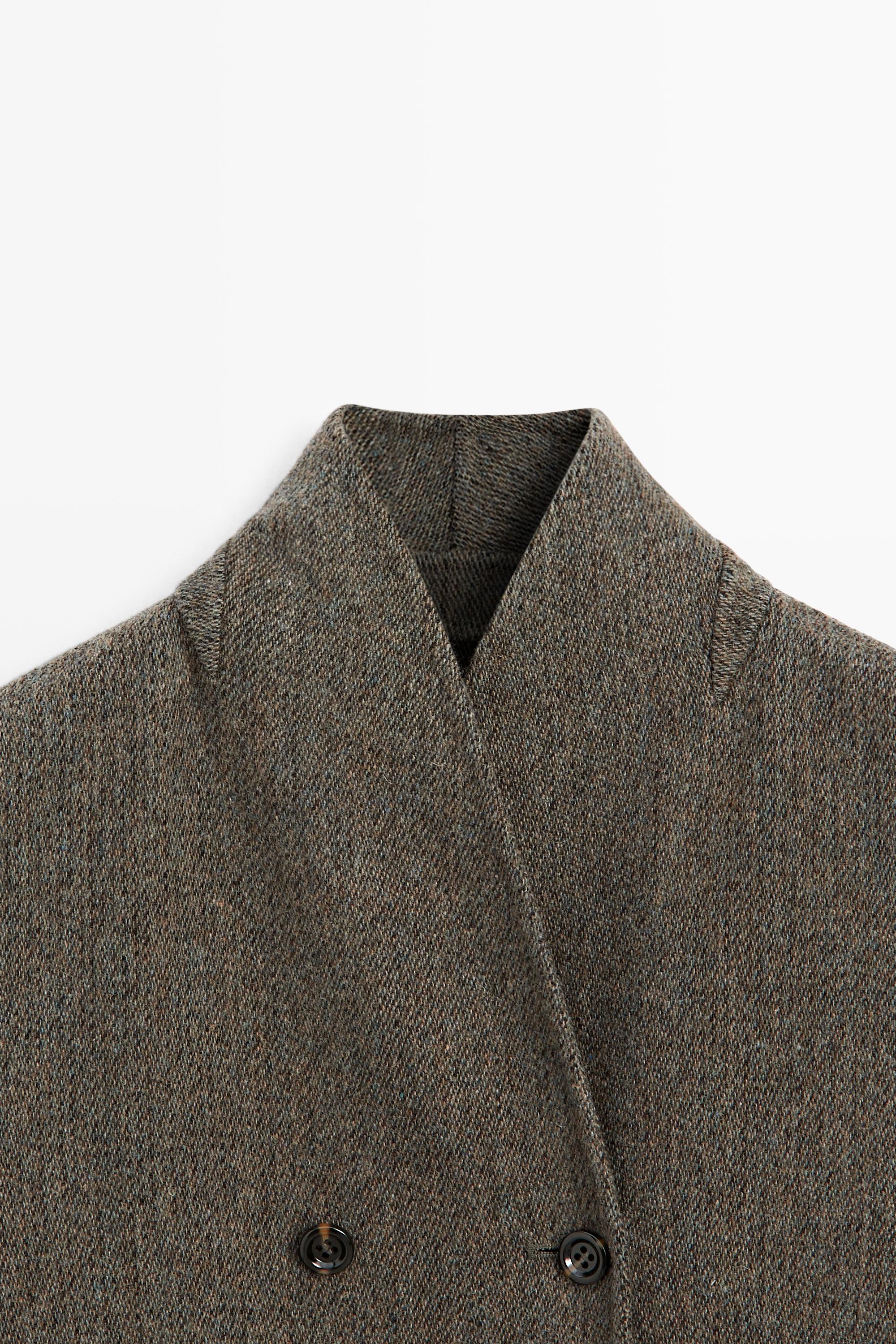 Mid-length double-breasted coat with button detail — BROWN