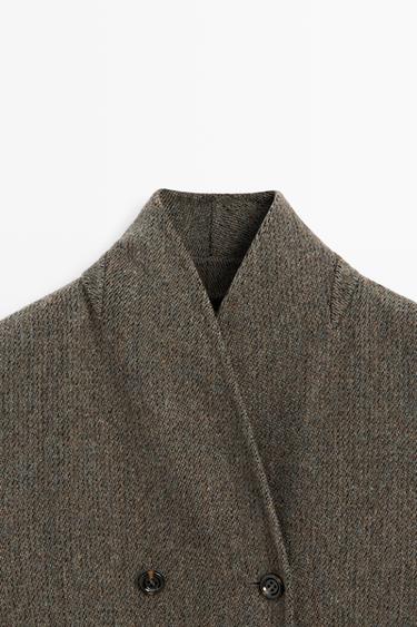 Mid-length double-breasted coat with button detail — BROWN 9