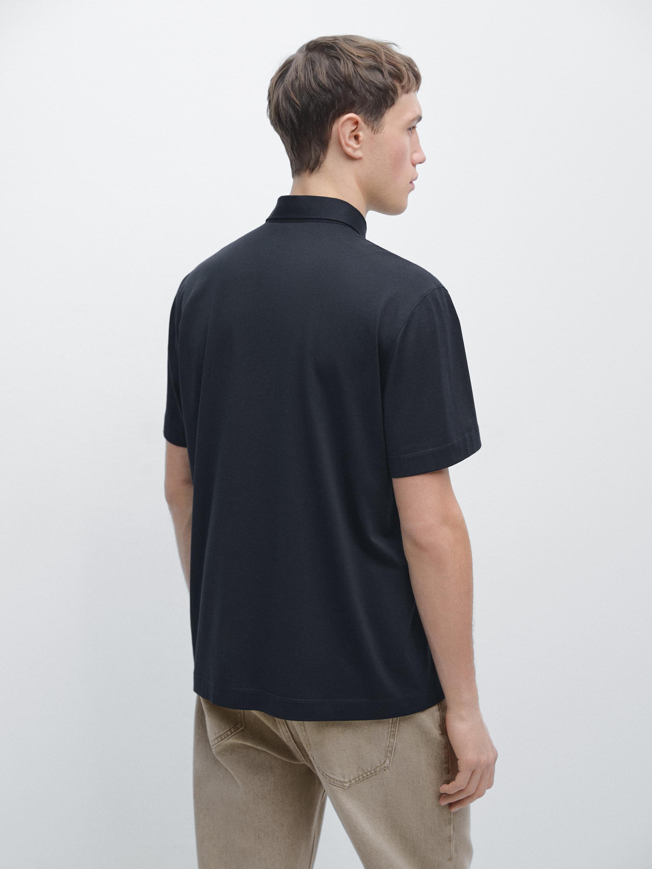 Cotton blend short sleeve polo shirt — NAVY BLUE