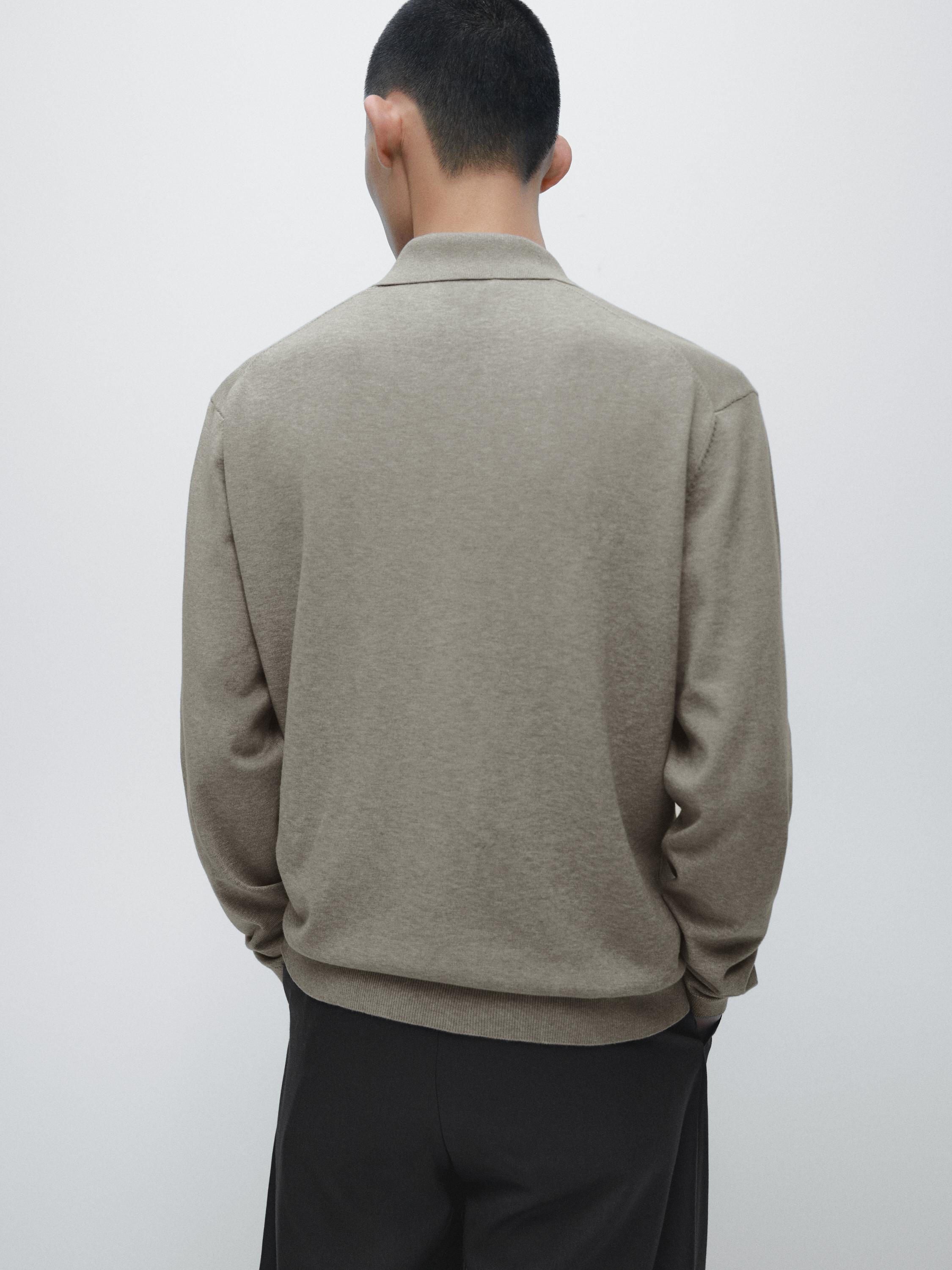Cotton knit polo sweater — Greyish green
