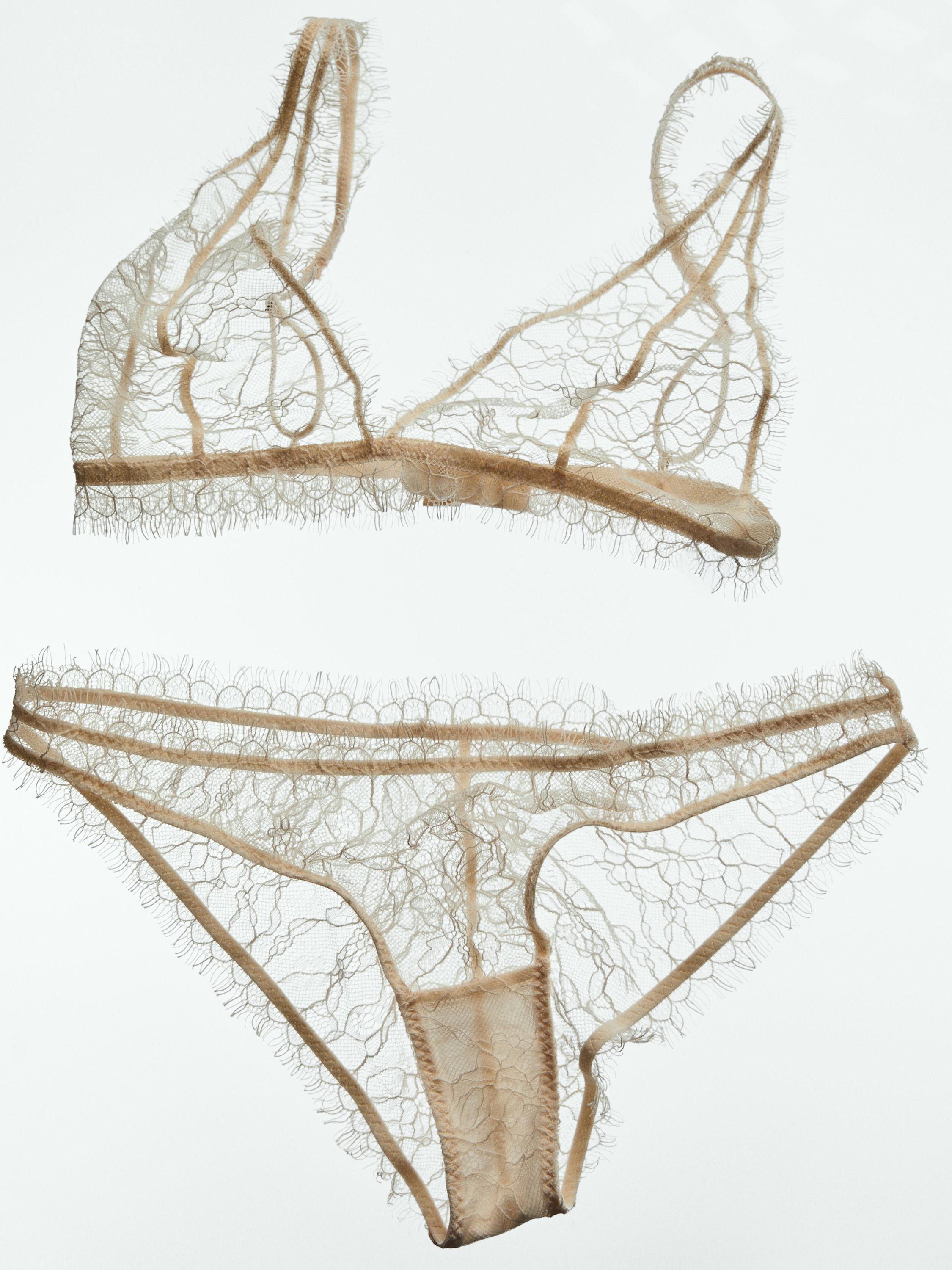 Frayed lace bralette — CREAM