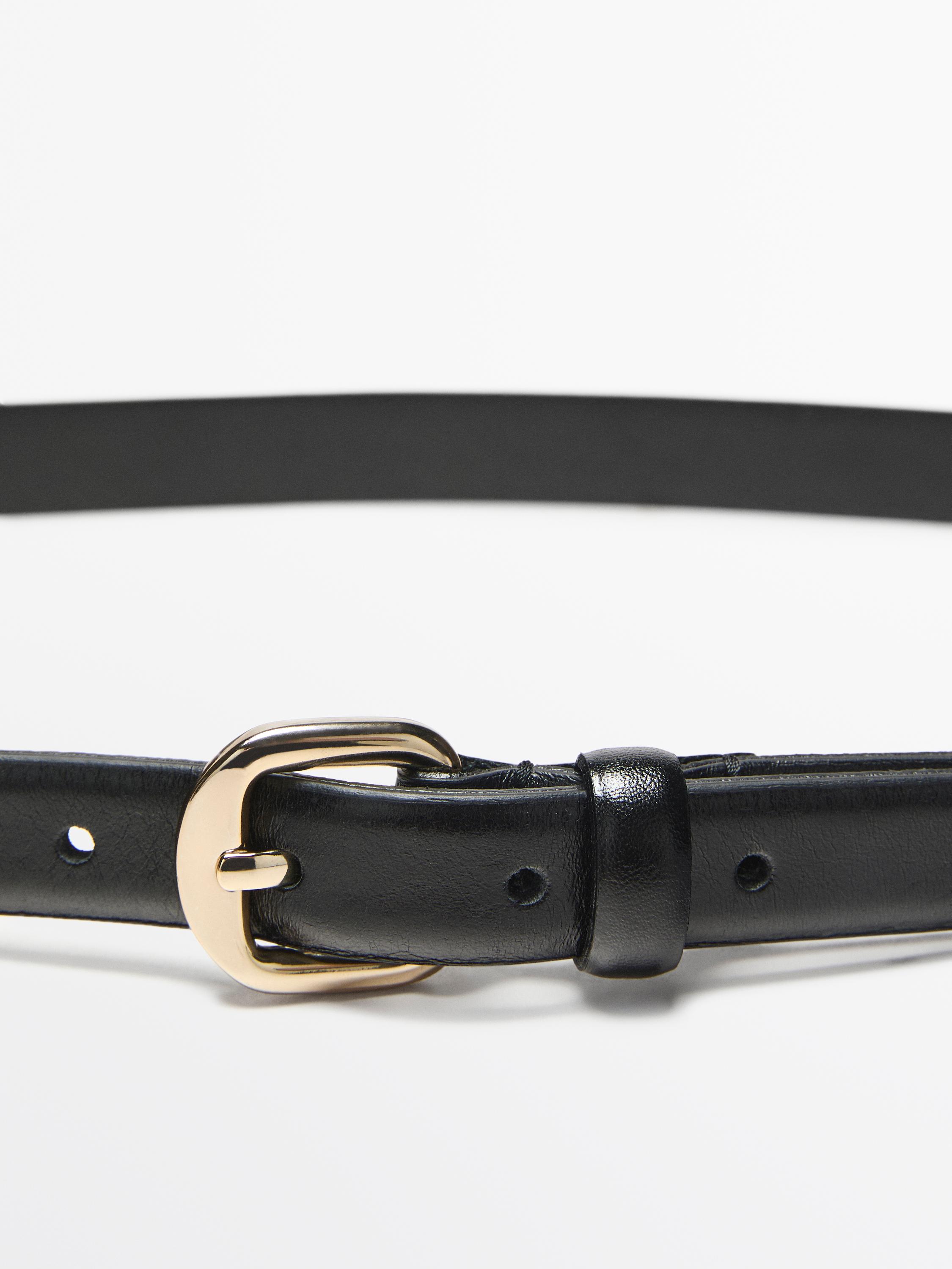 Leather belt with arched buckle — BLACK