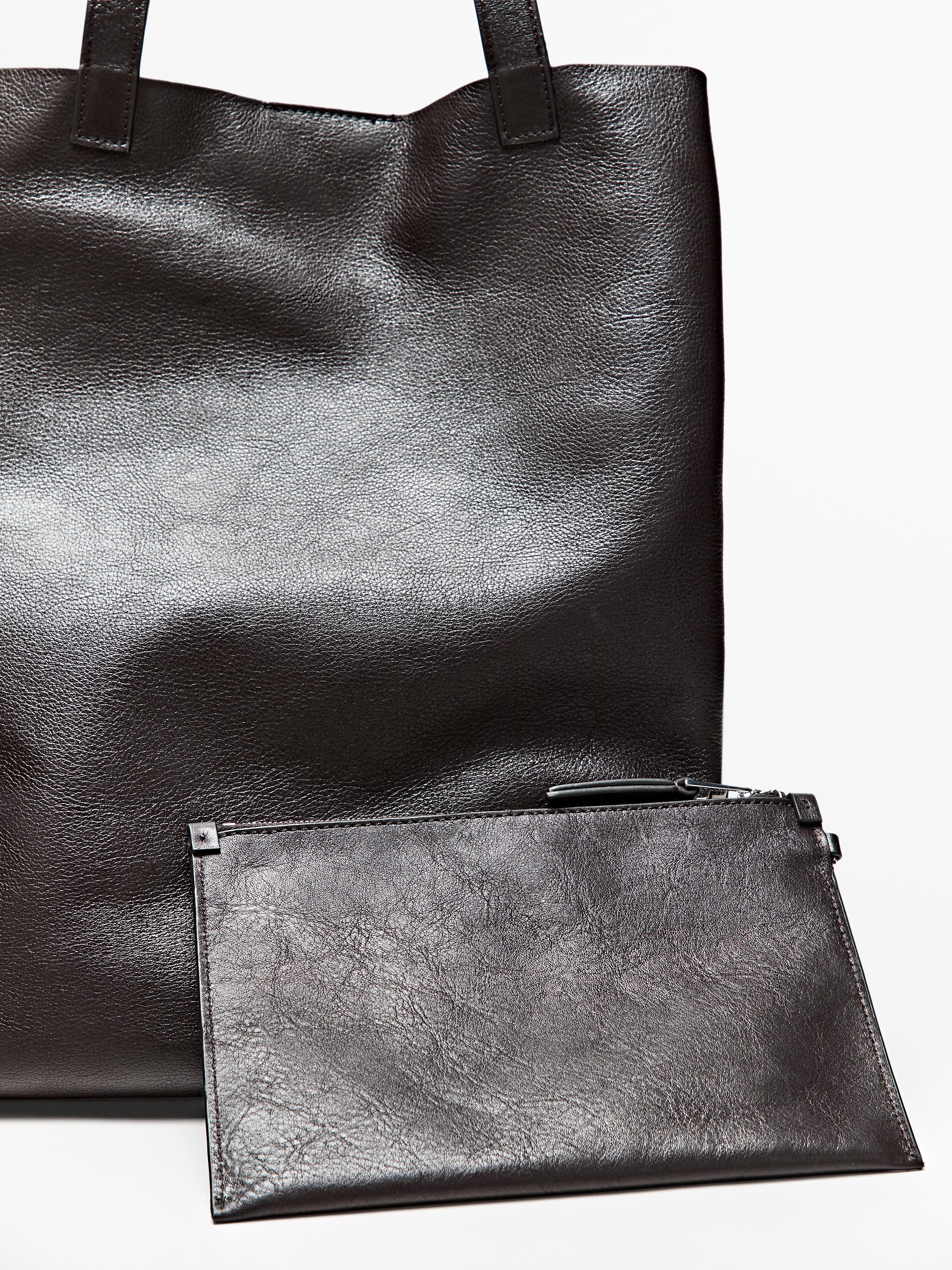 Tote bag avec détail pochette en cuir nappa