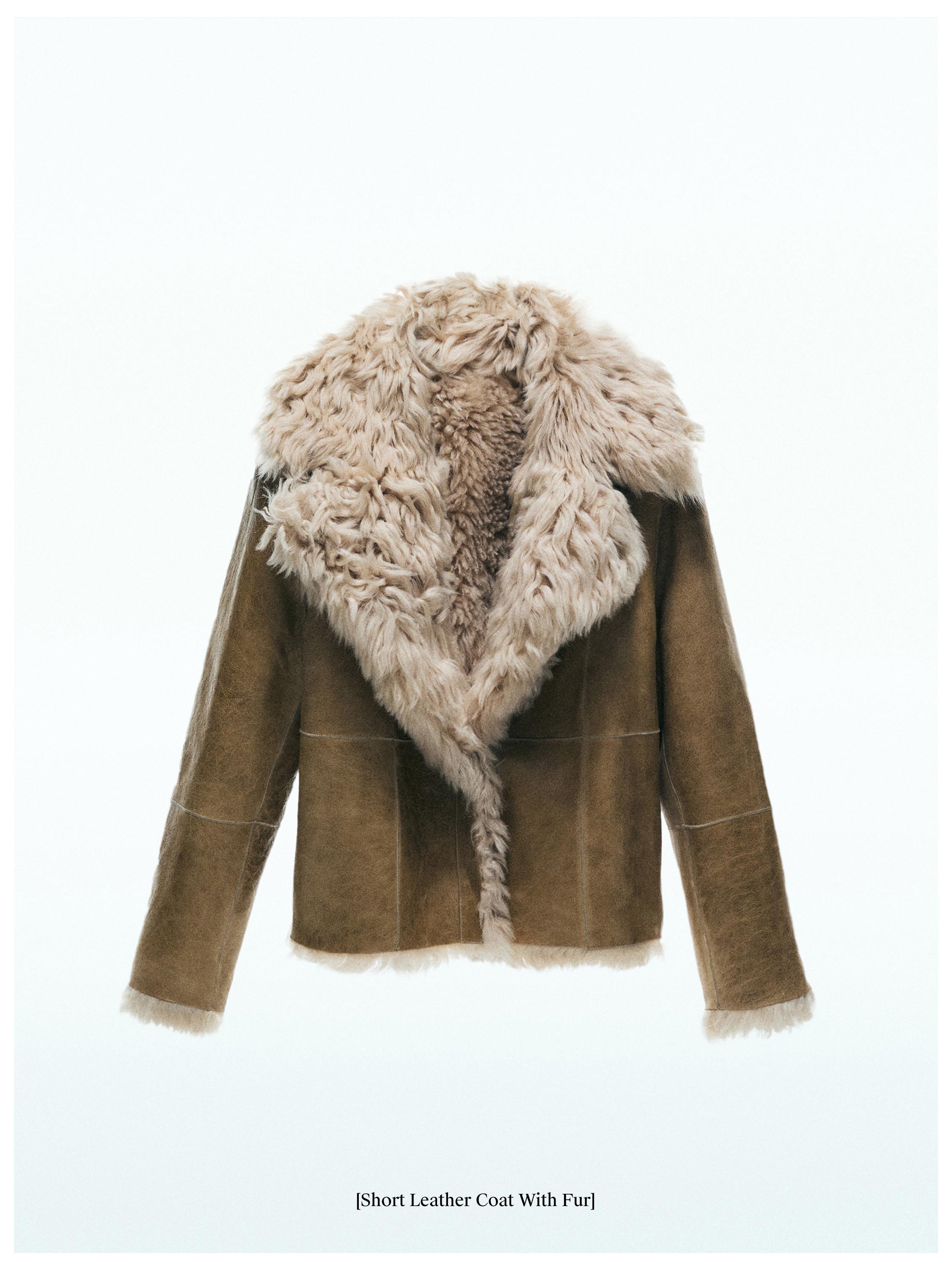 Short leather coat with fur - STUDIO — CREAM
