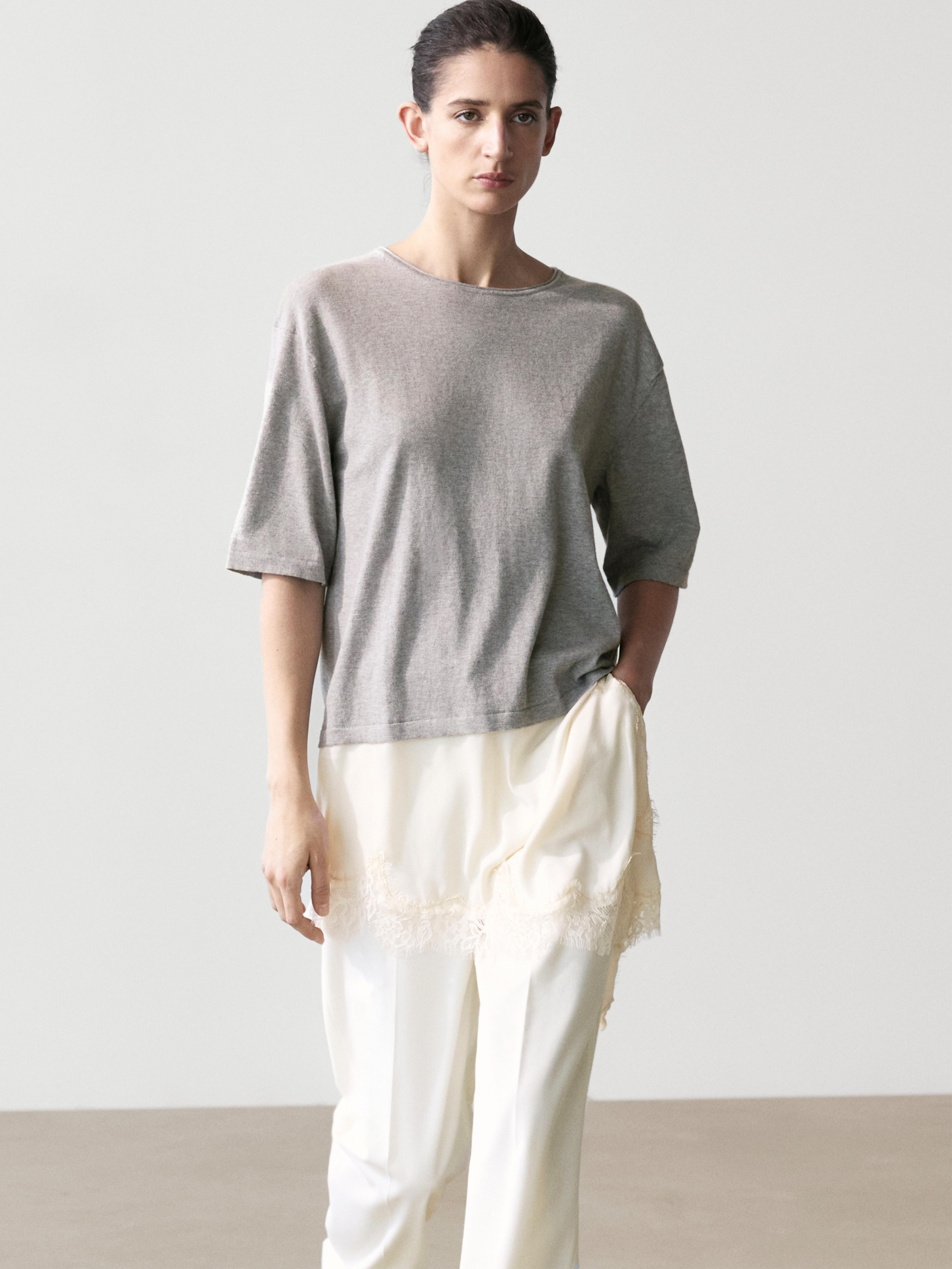Sweater with contrast lace detail — MEDIUM GREY