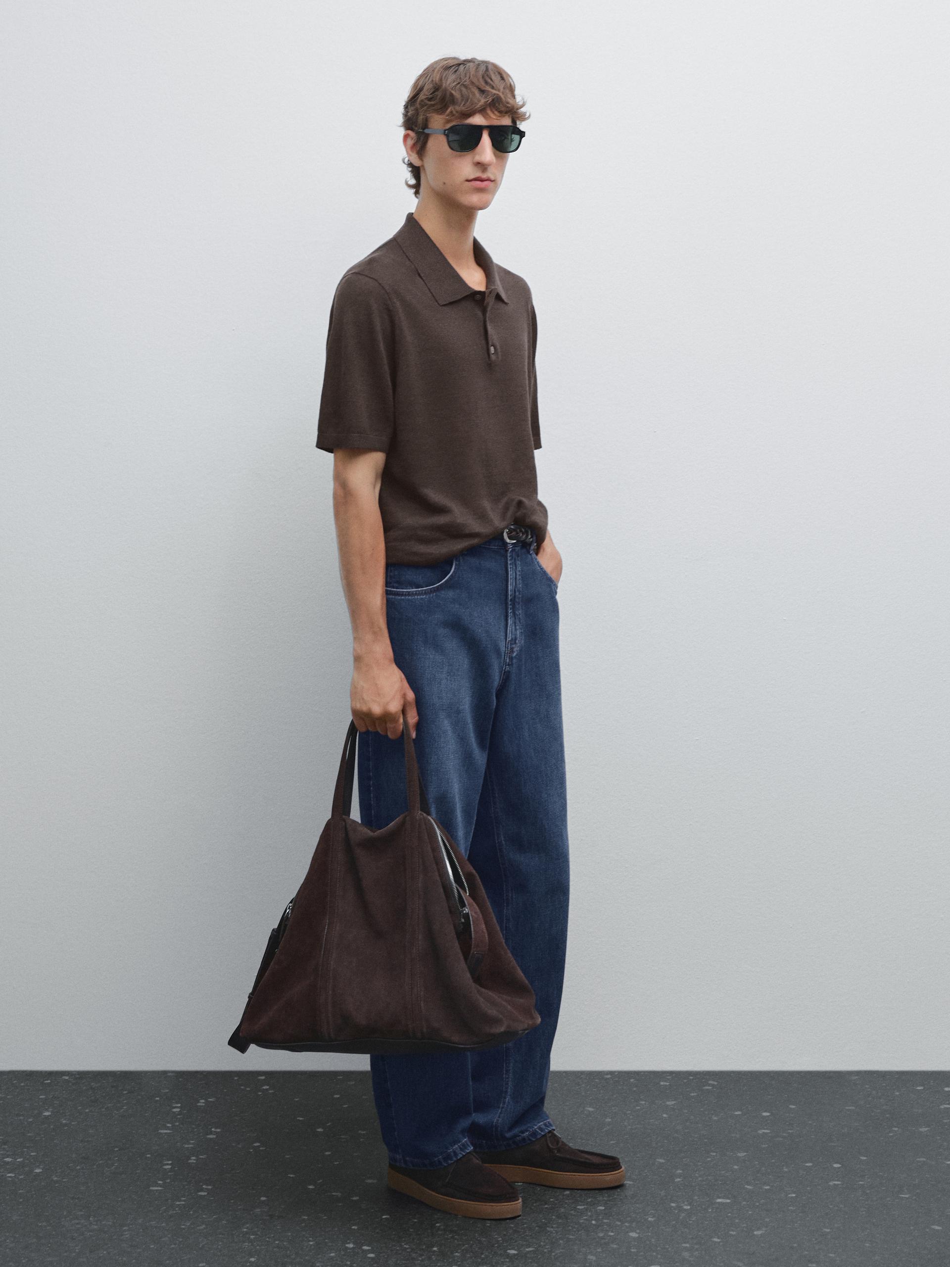 Maglia A Polo A Maniche Corte In Lino - Grigio - M - Massimo Dutti - Maschile