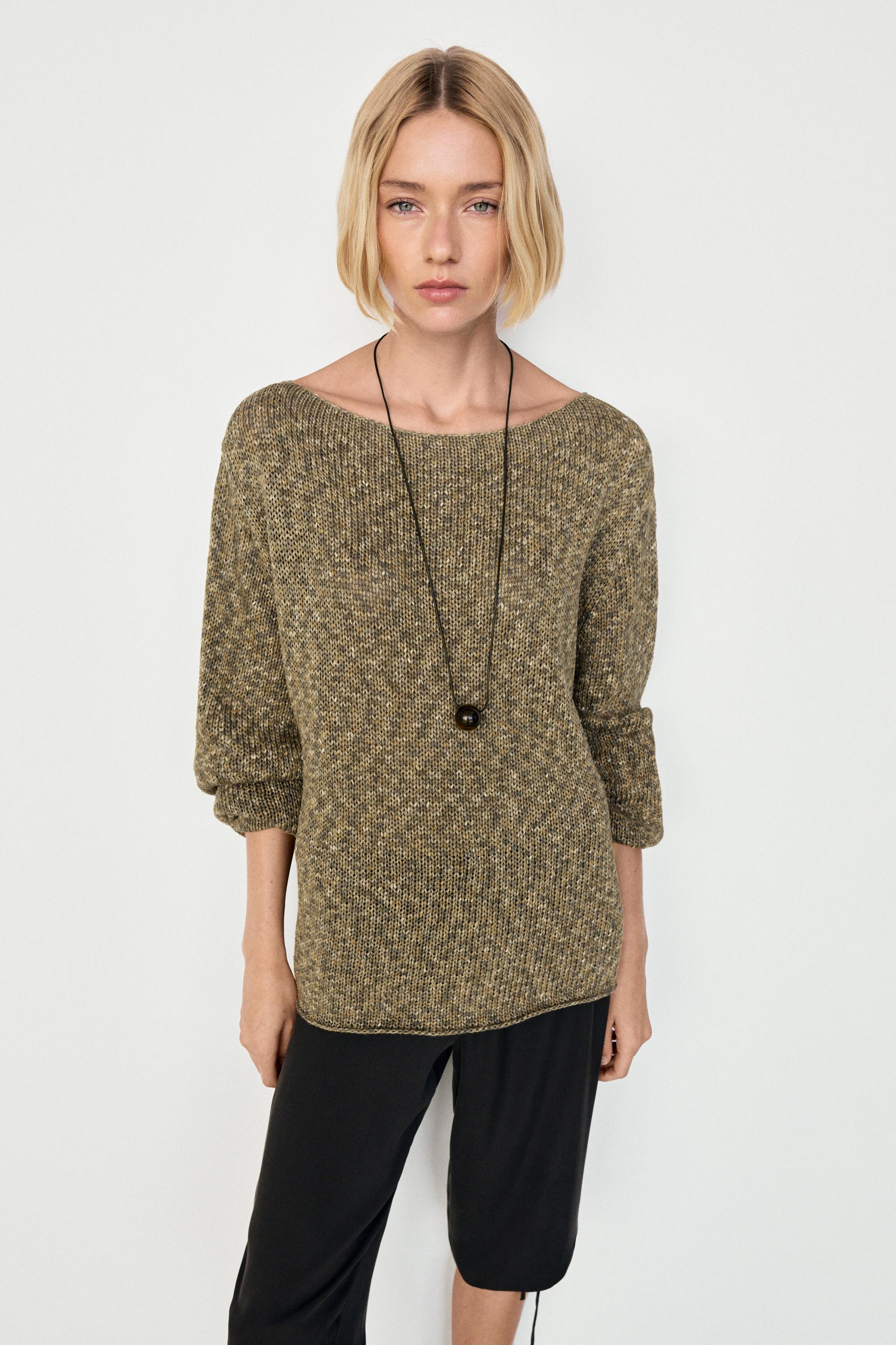 Cotton boat neck sweater — GREEN