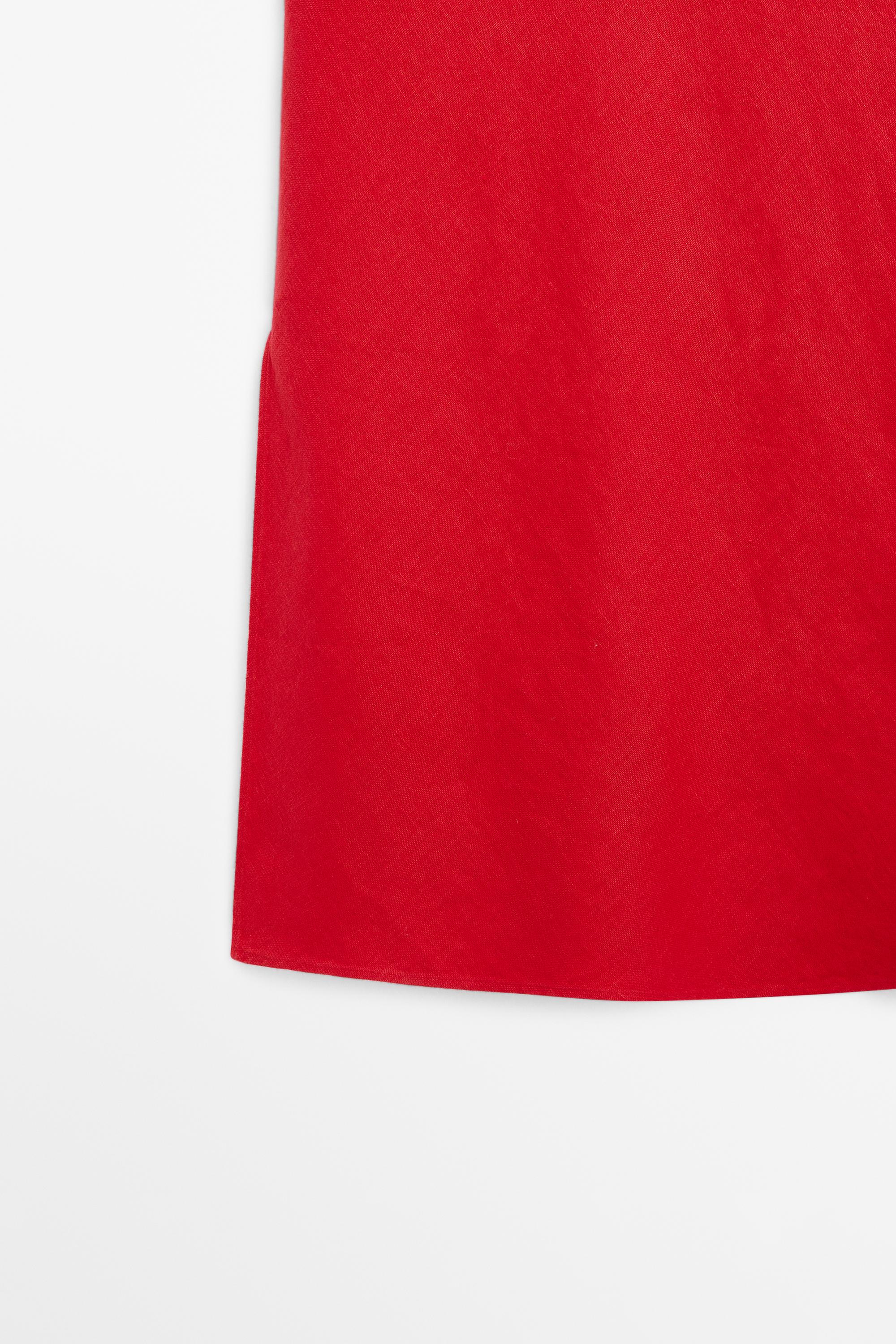 100% linen midi dress with straight neckline — RED