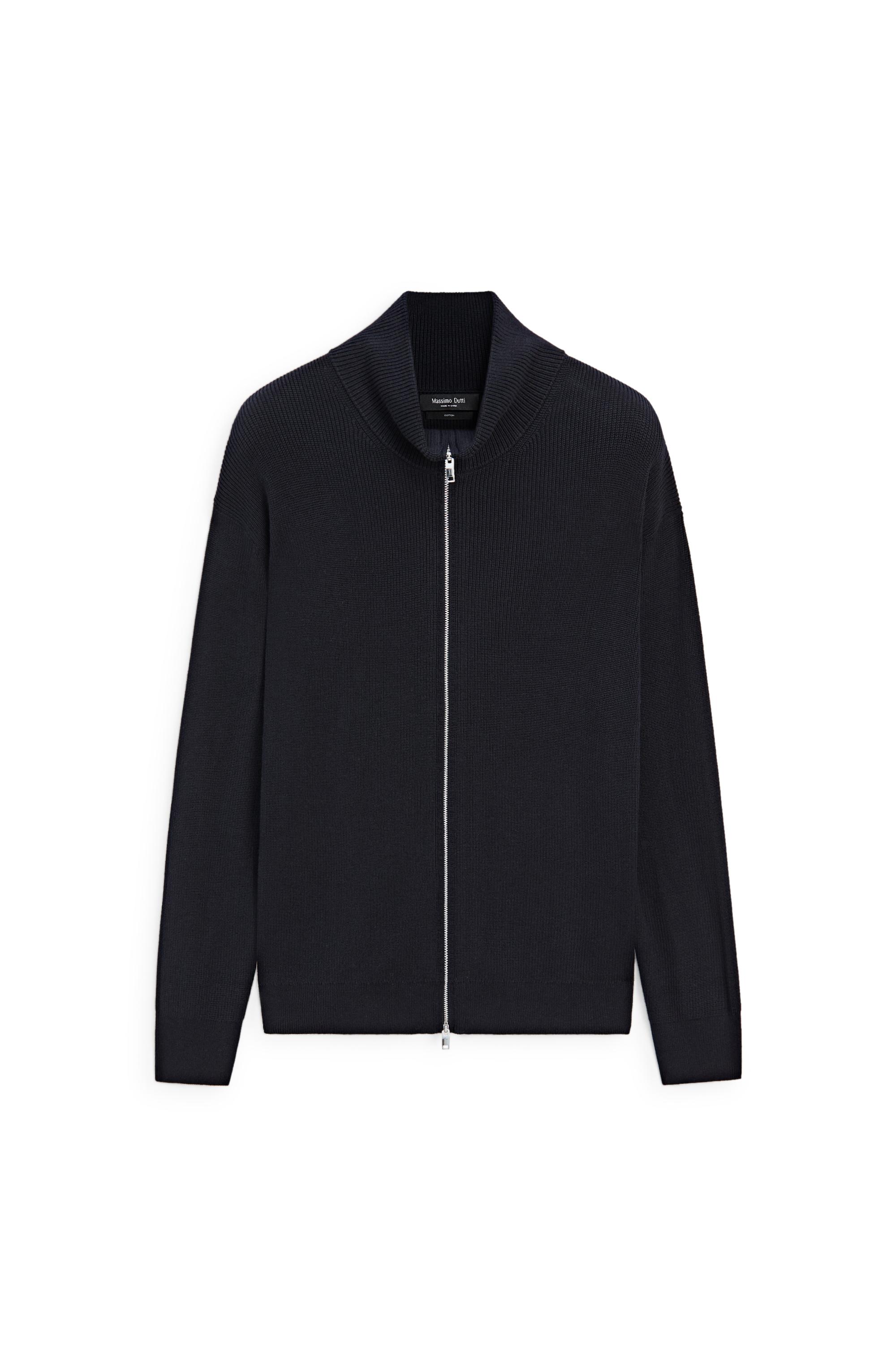100% cotton ribbed knit cardigan — NAVY BLUE