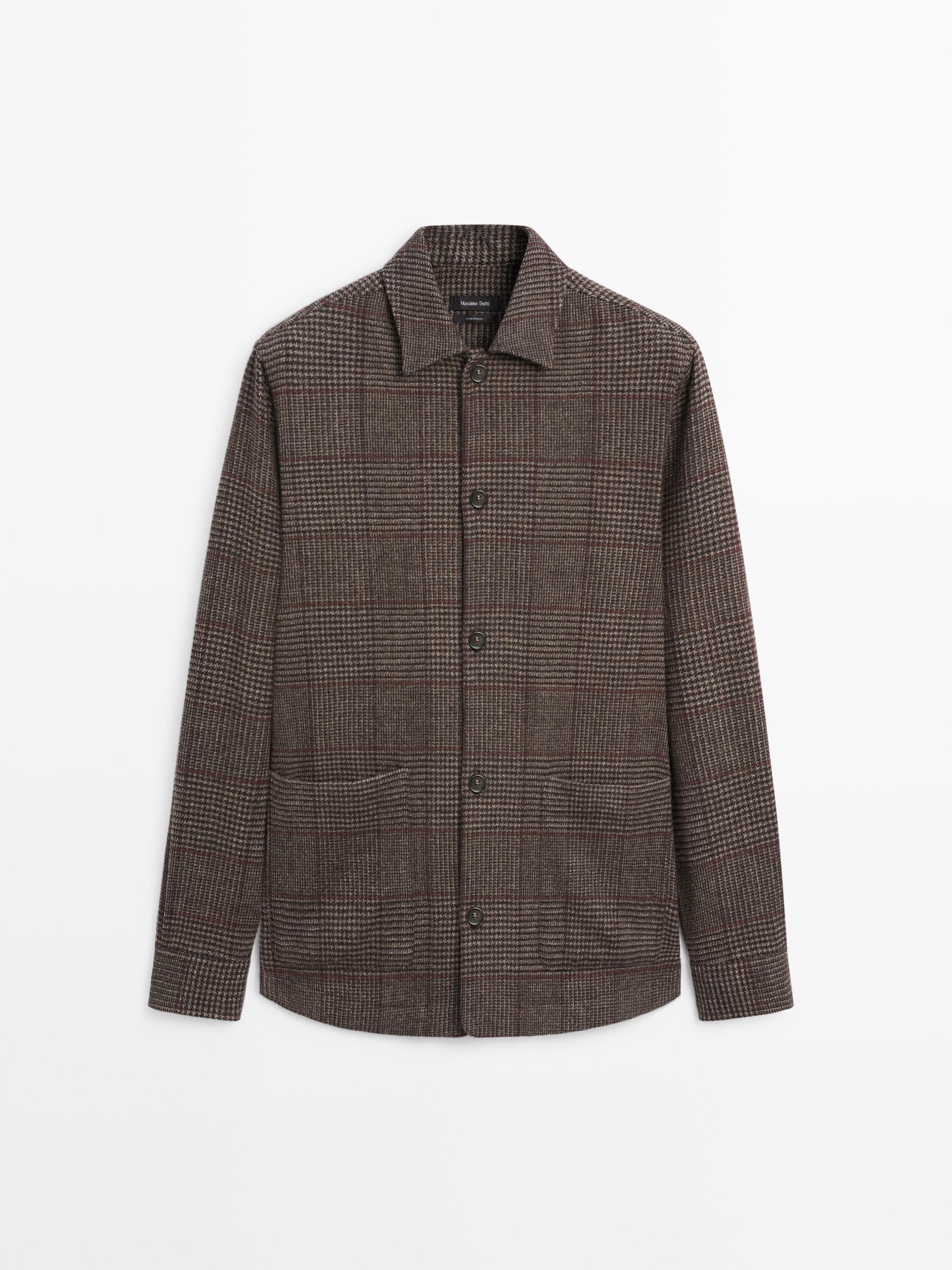 Wool blend check overshirt