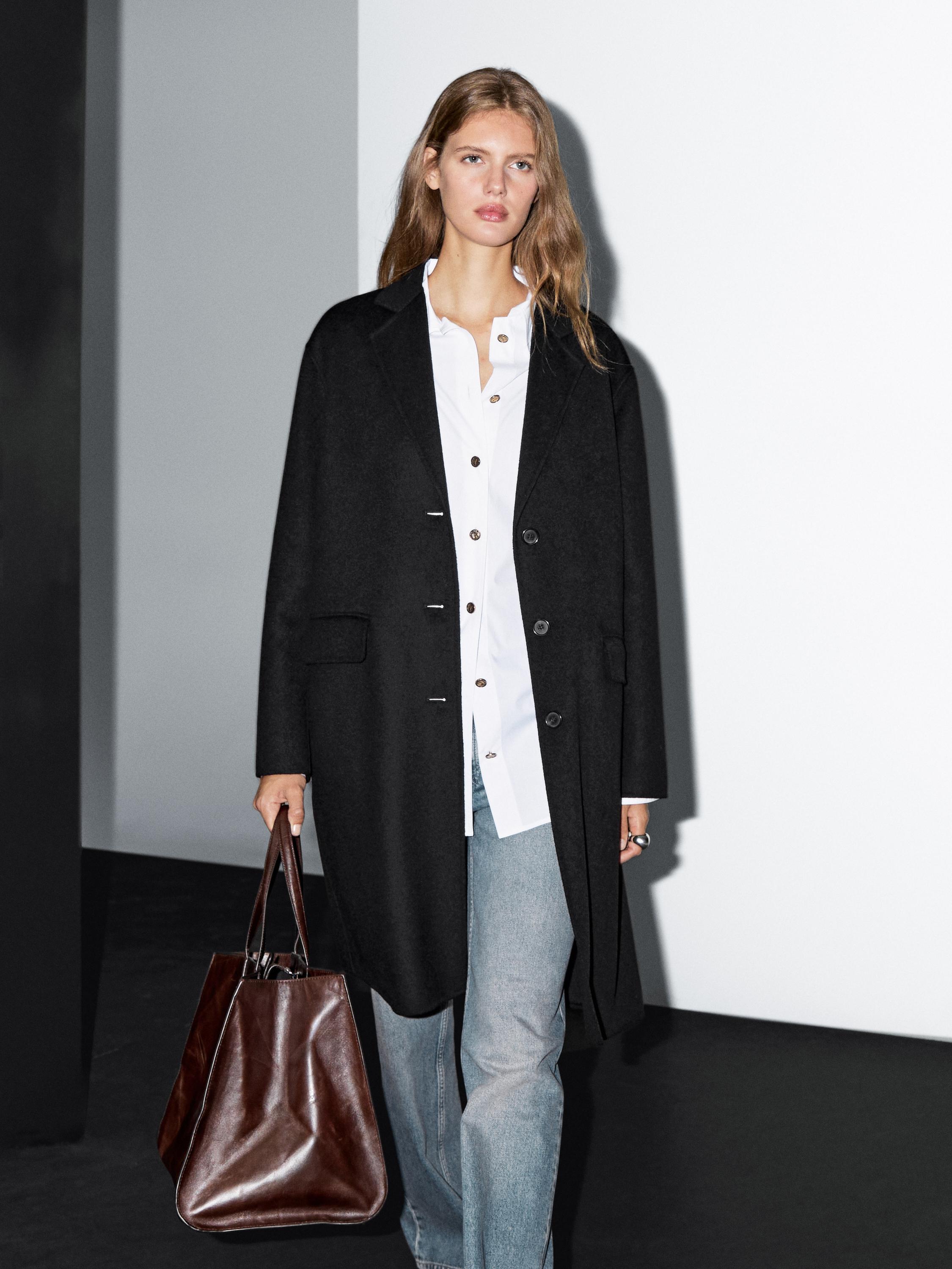 Manteau long en laine mélangée