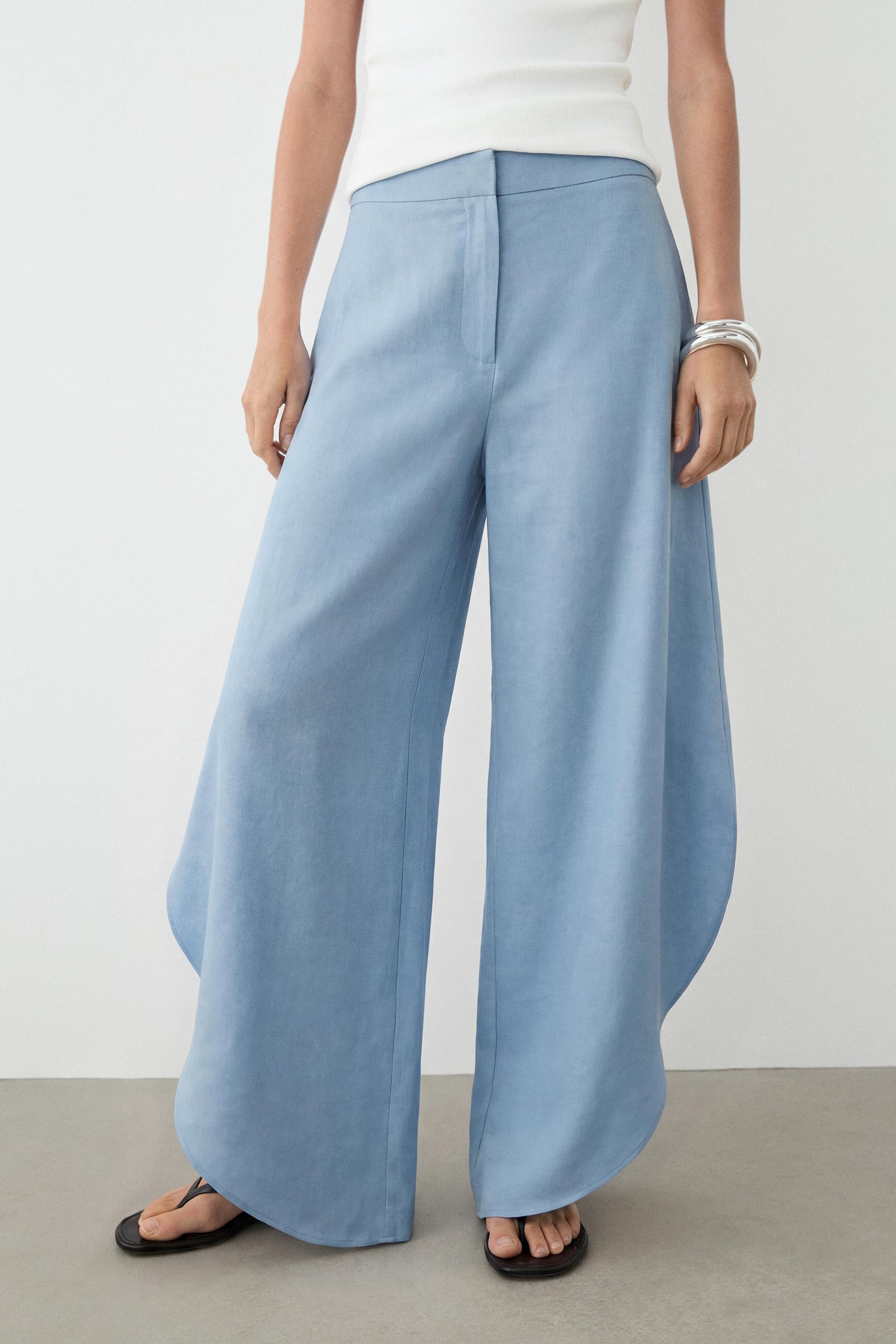 Voluminous flowing linen blend pants — SKY BLUE