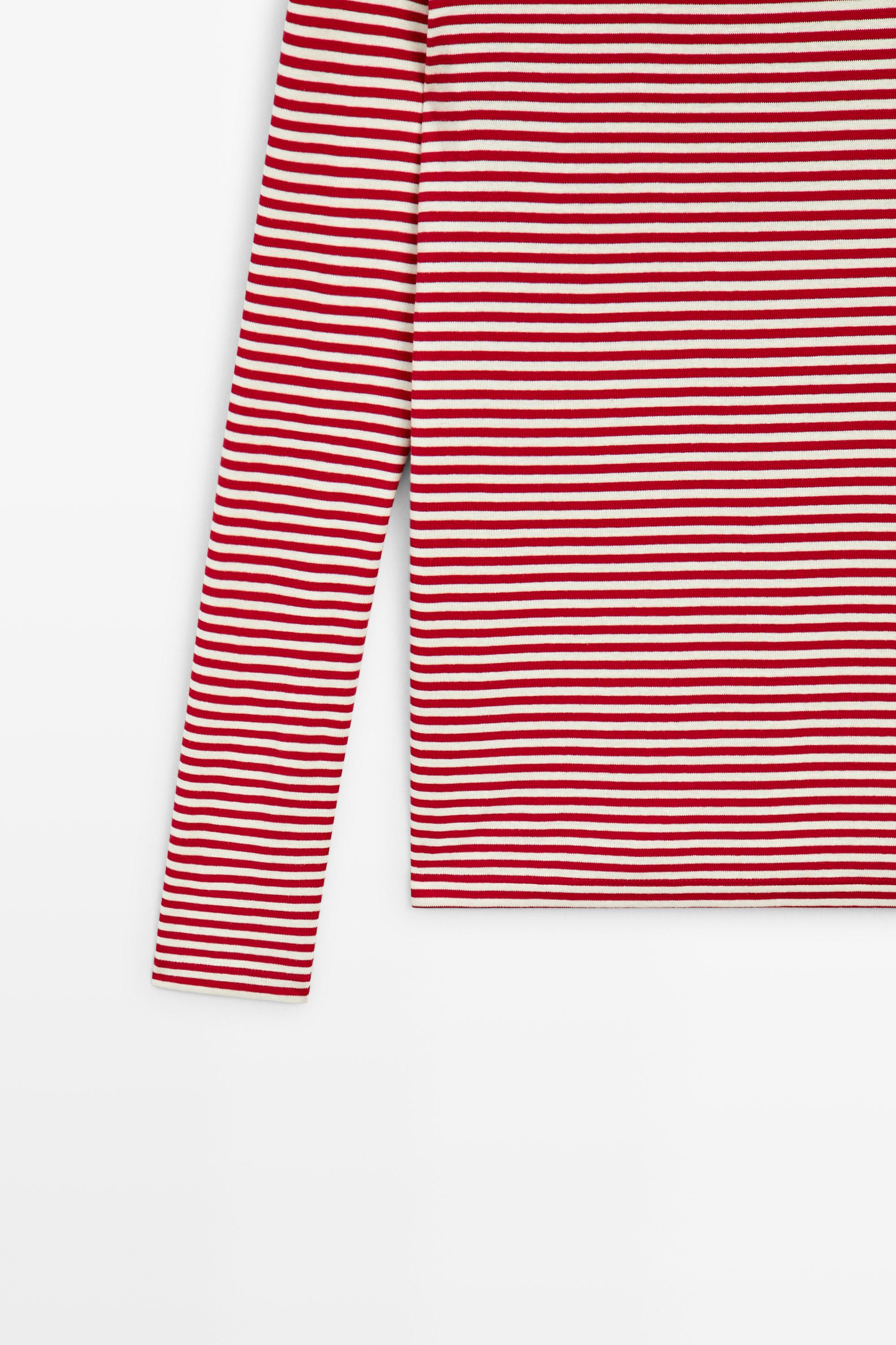 100% cotton long sleeve striped T-shirt — RED