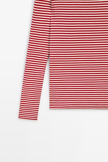 100% cotton long sleeve striped T-shirt — RED 7