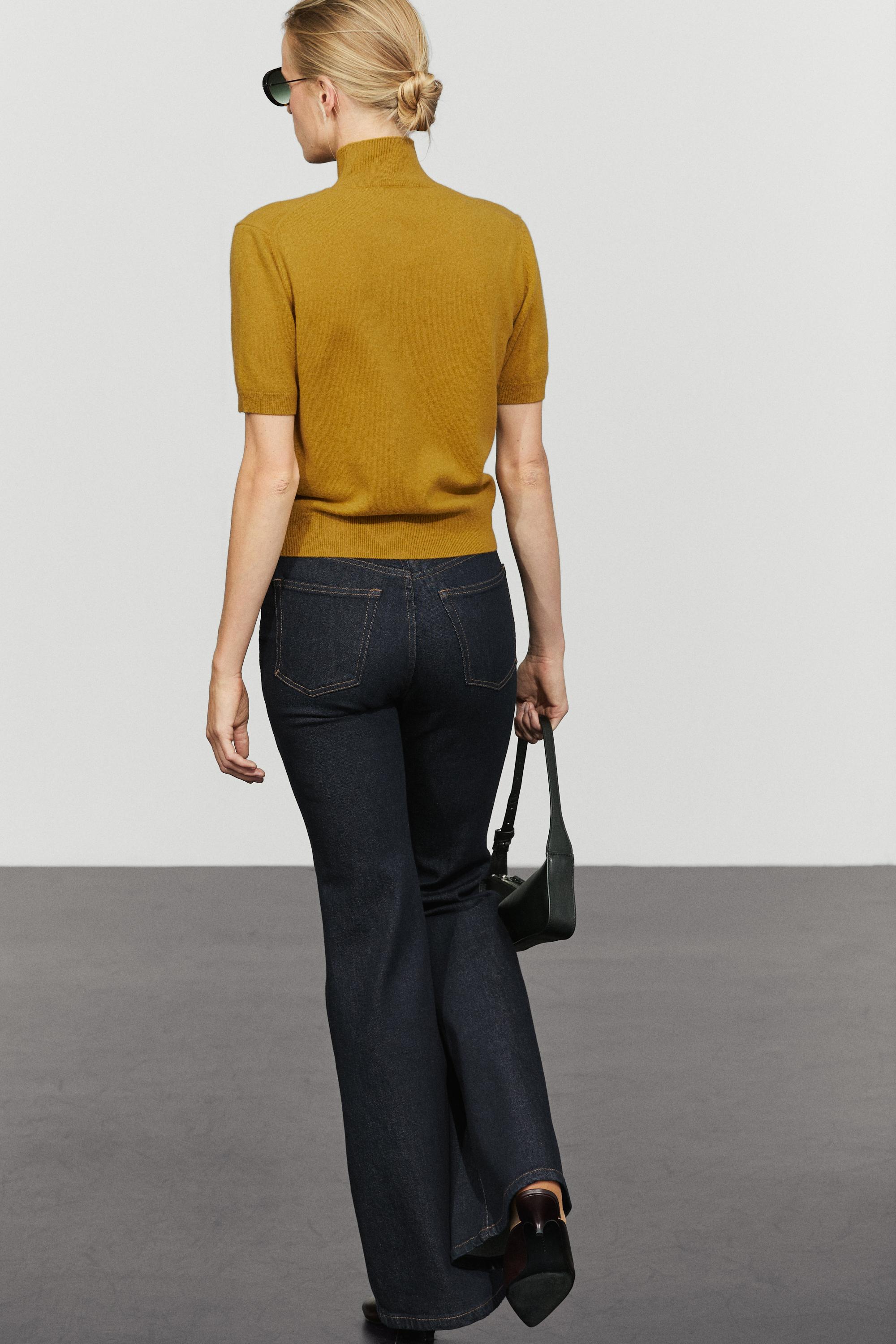 Wool-cashmere blend short sleeve knit sweater — MUSTARD YELLOW