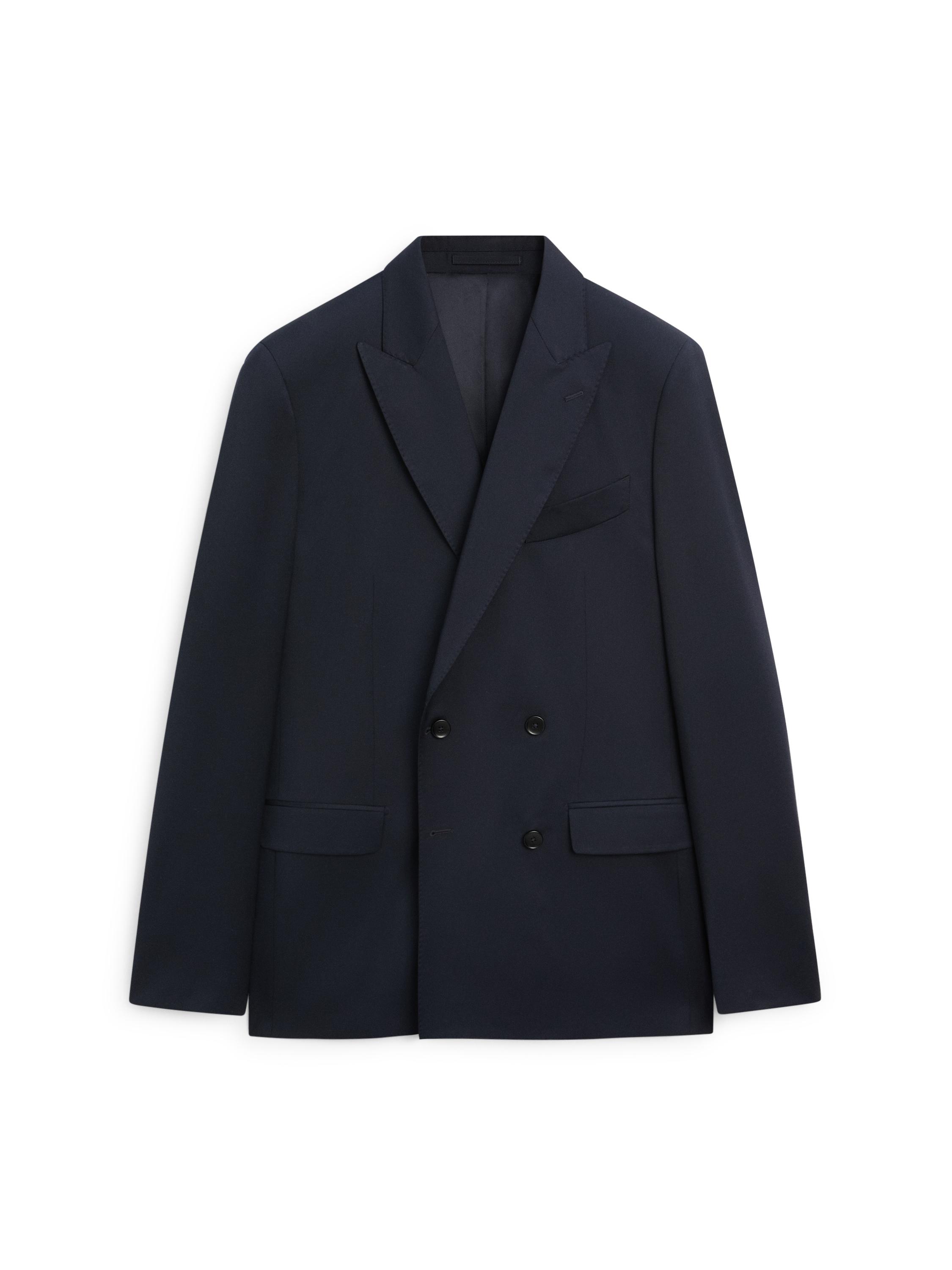 100% cool wool double-breasted suit blazer — NAVY BLUE