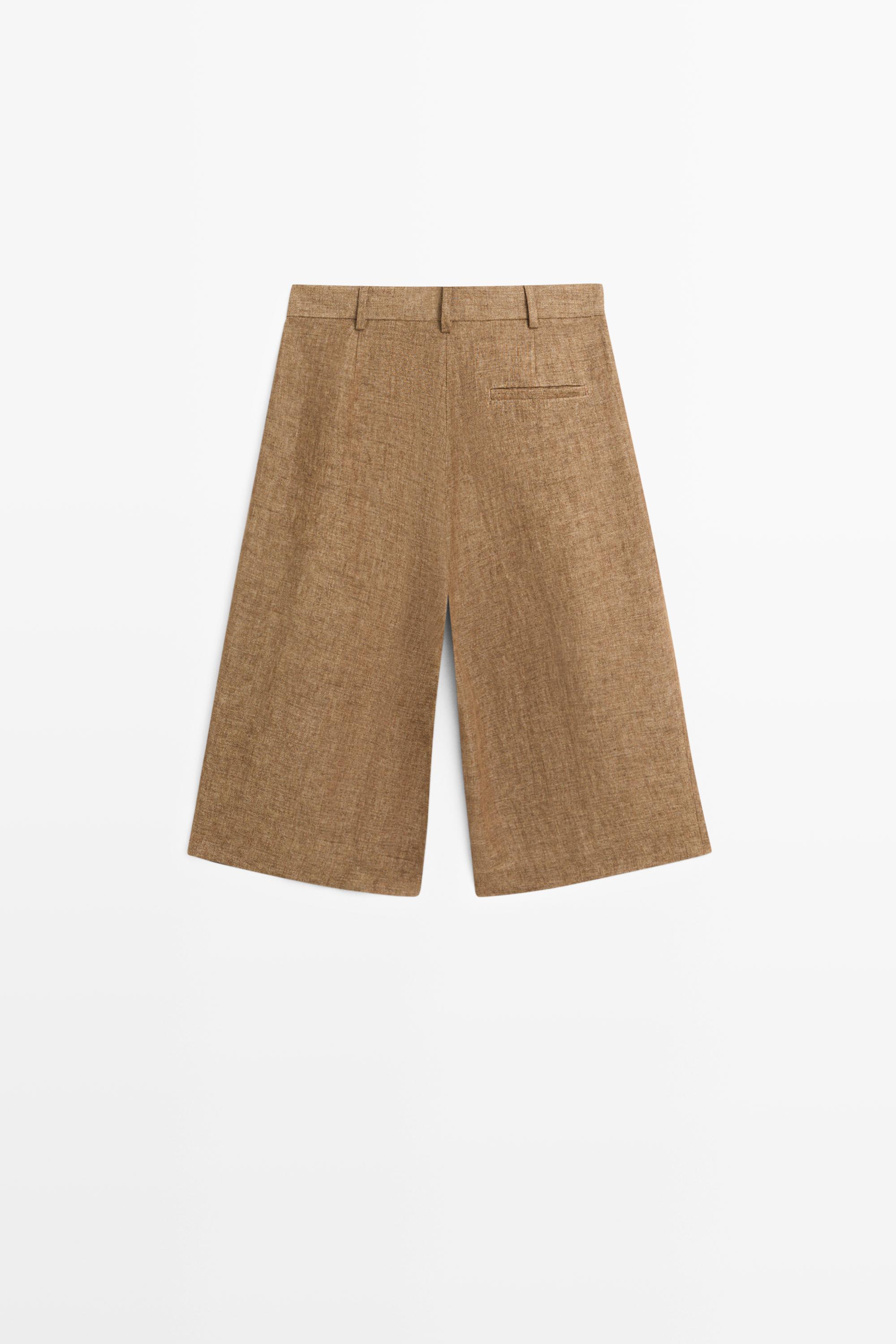 Melange linen suit Bermuda shorts — CAMEL