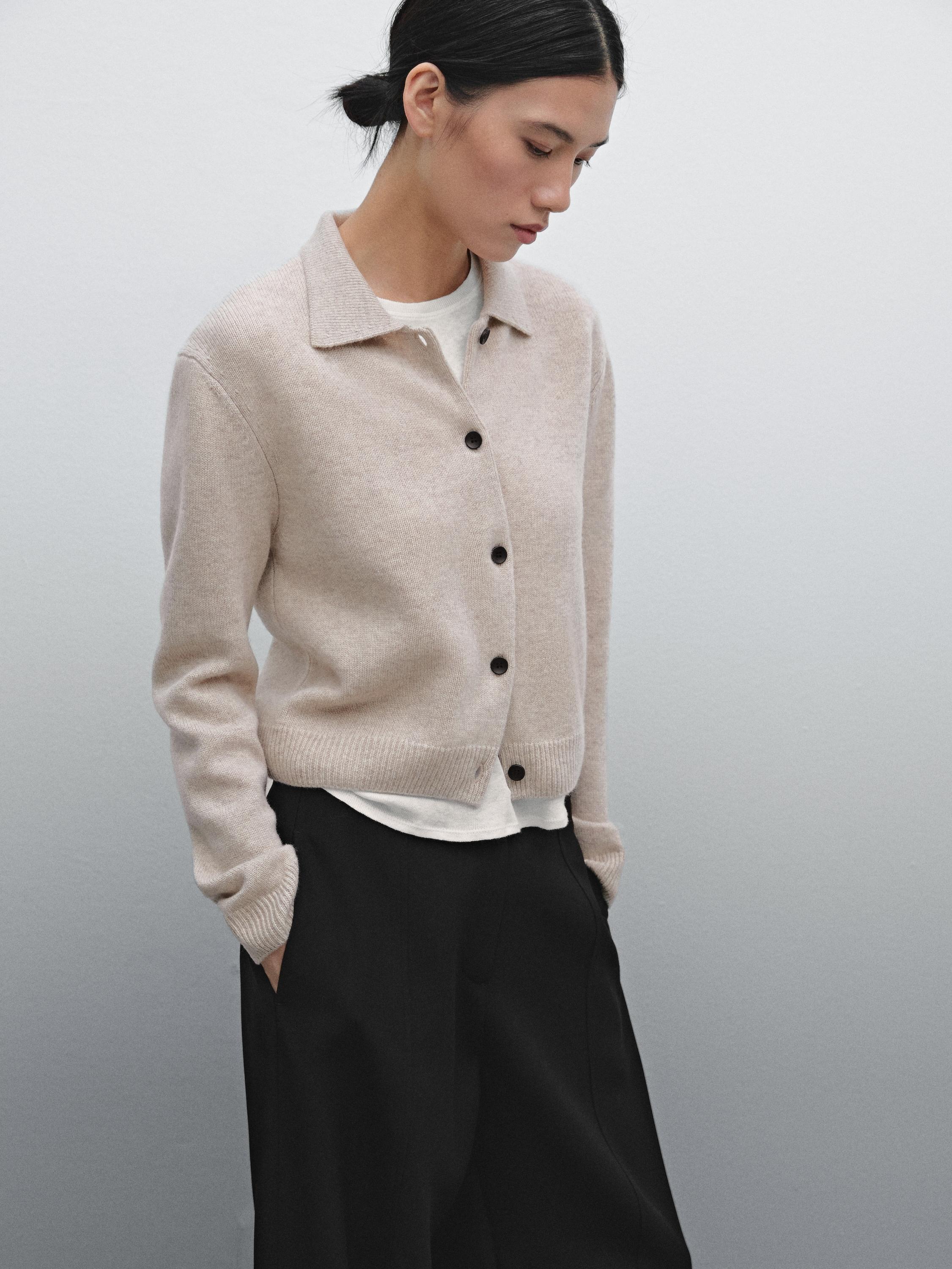 Wool blend cardigan with lapel collar