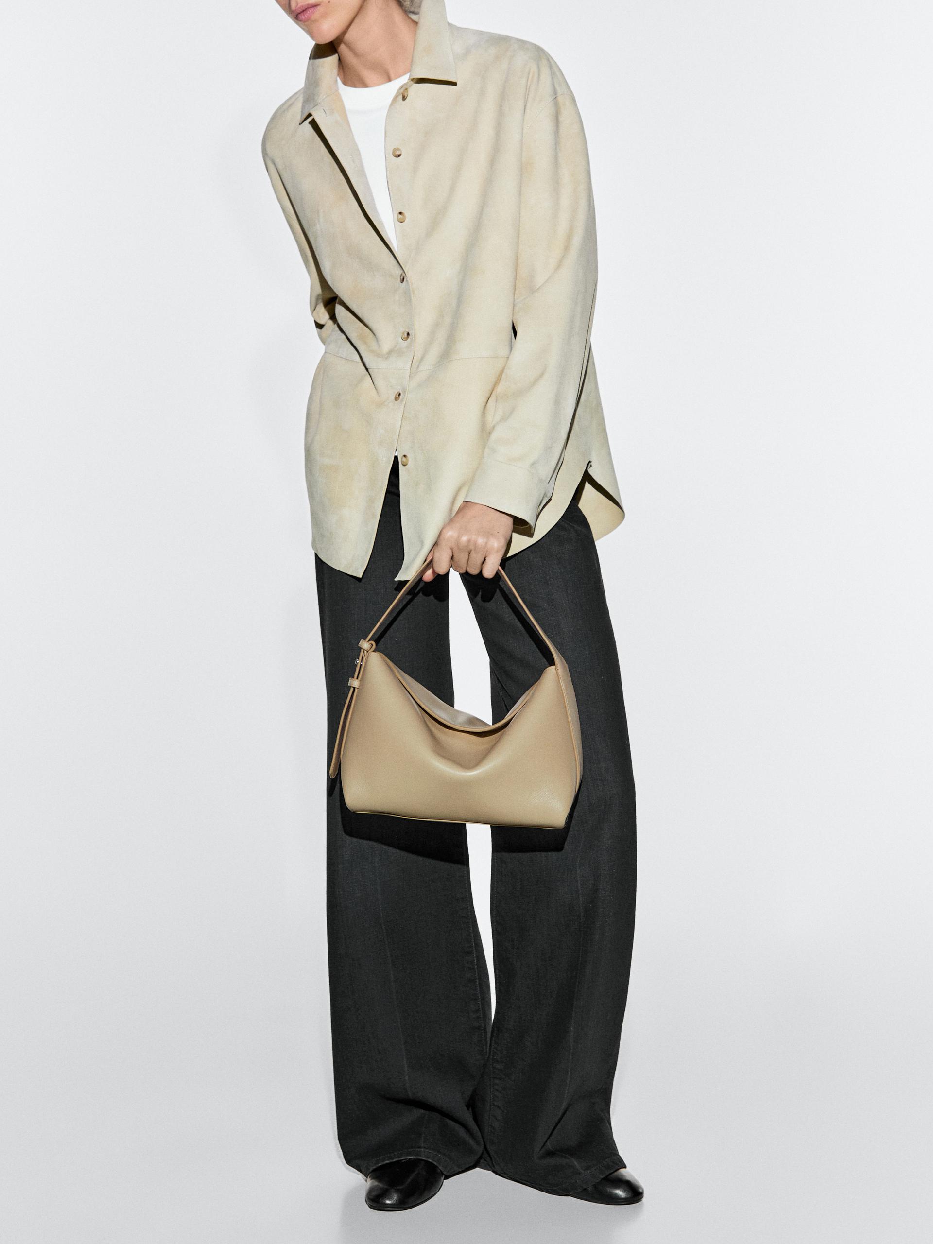 Bolso Hombro Pequeño Piel Napa - Arena - 01 - Massimo Dutti - Mujer