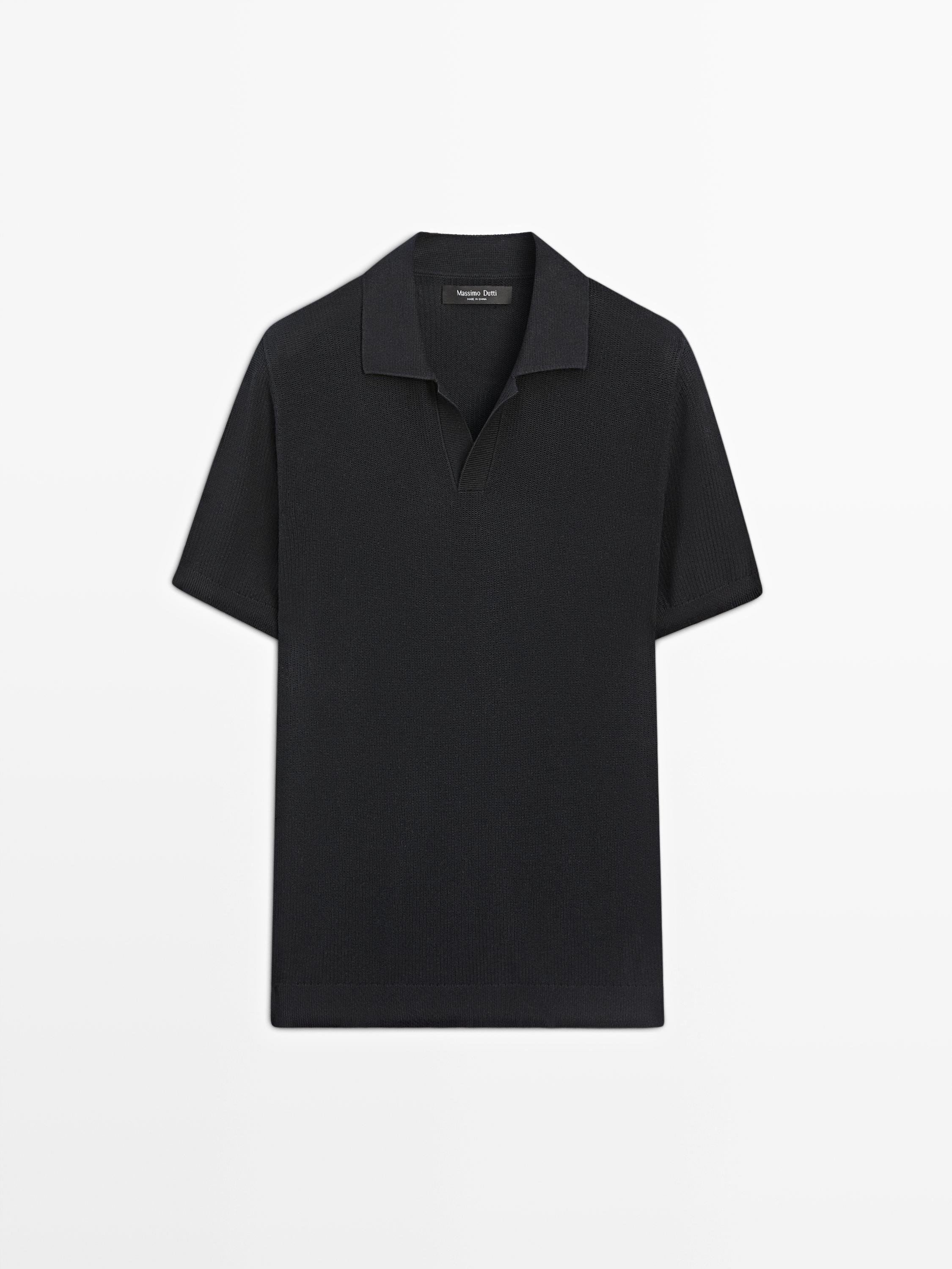 100% cotton knit polo sweater — NAVY BLUE