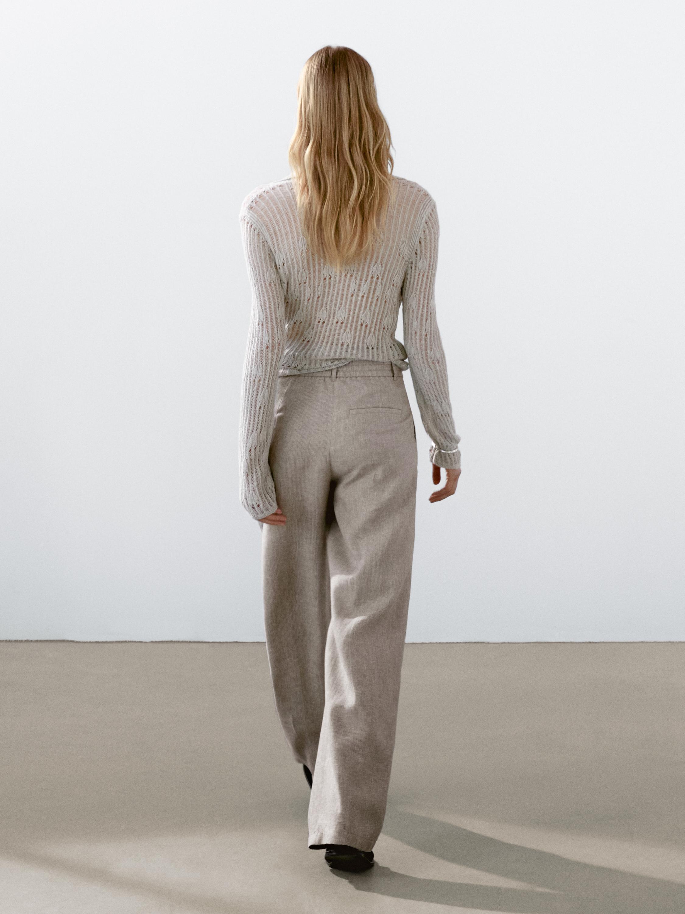 Pinstriped wide-leg linen trousers