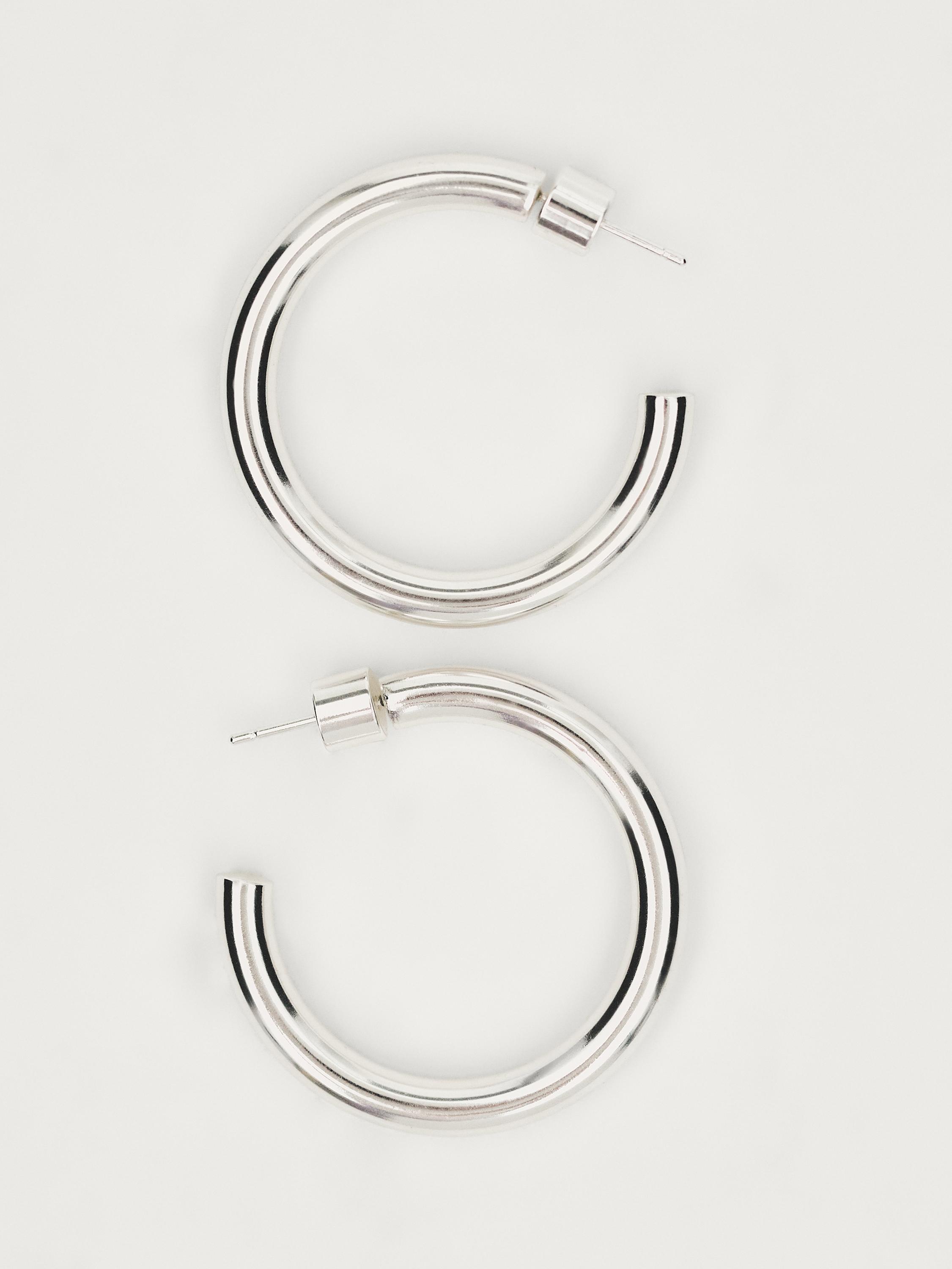 Plain hoop earrings silver accessories massimo dutti